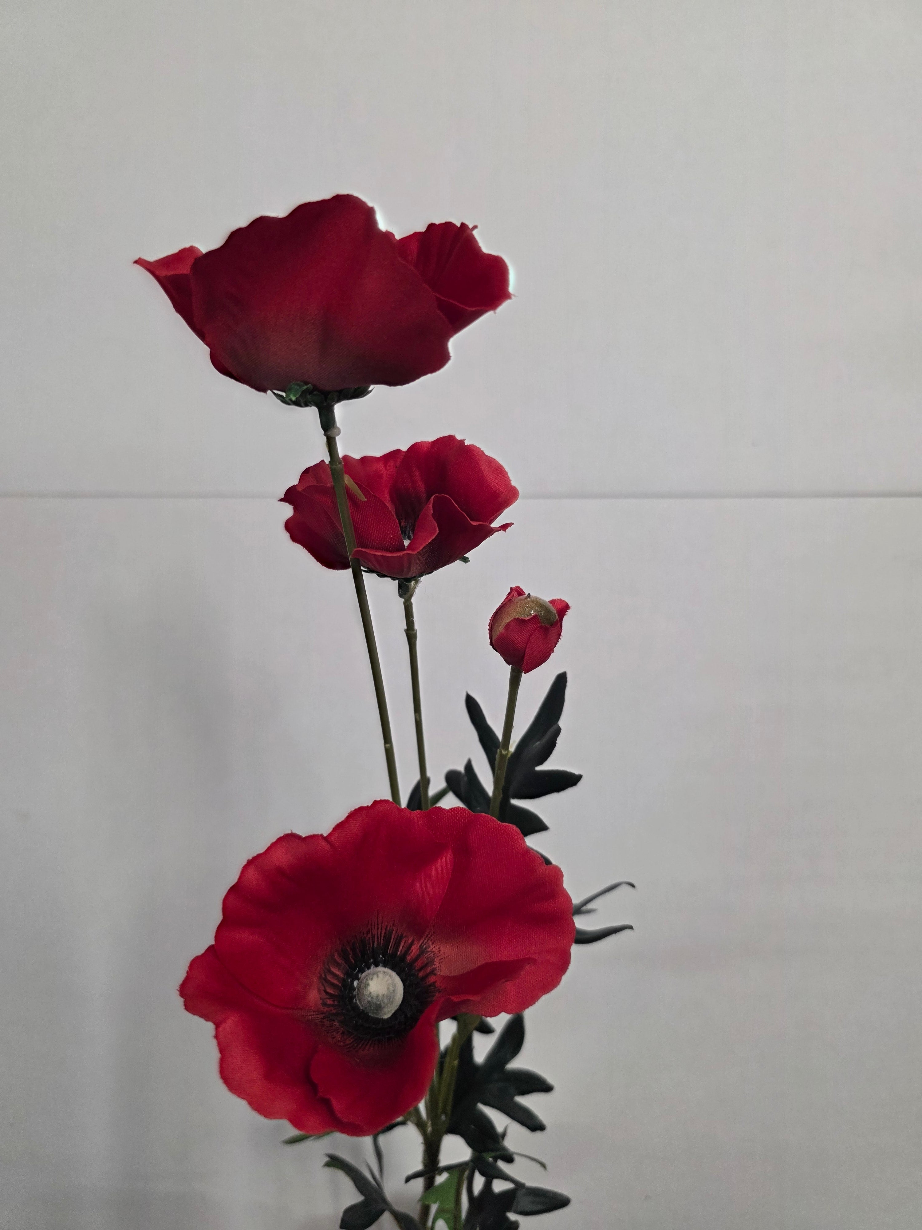 Artificial Poppy Spray Red X 3 Heads 1 Bud (PACK 0F 4)