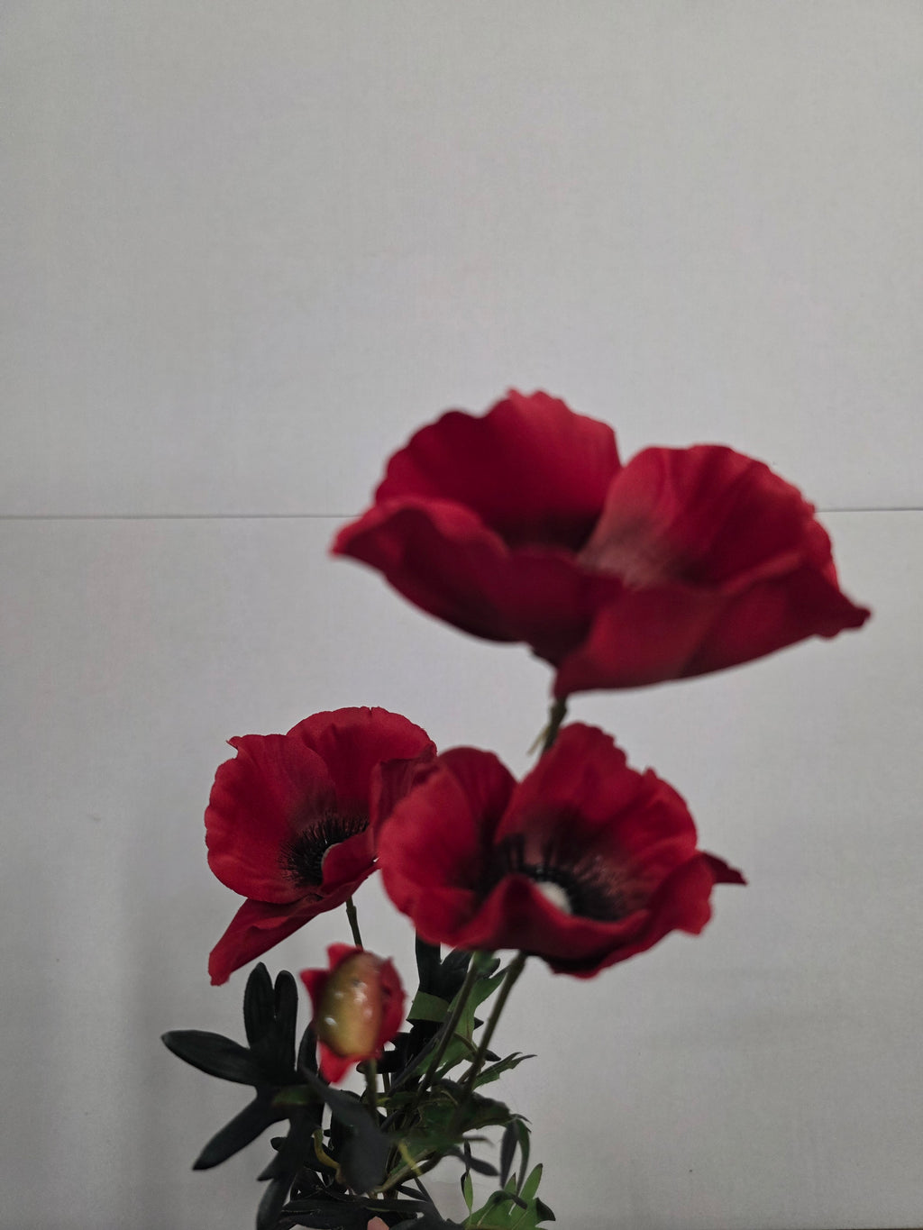 Artificial Poppy Spray Red X 3 Heads 1 Bud (PACK 0F 4)