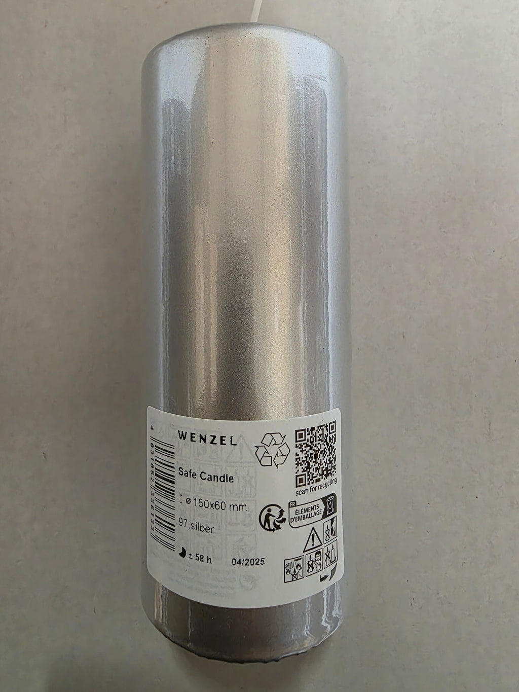 Safe Candle 150x60mm Silver (PACK OF 2)