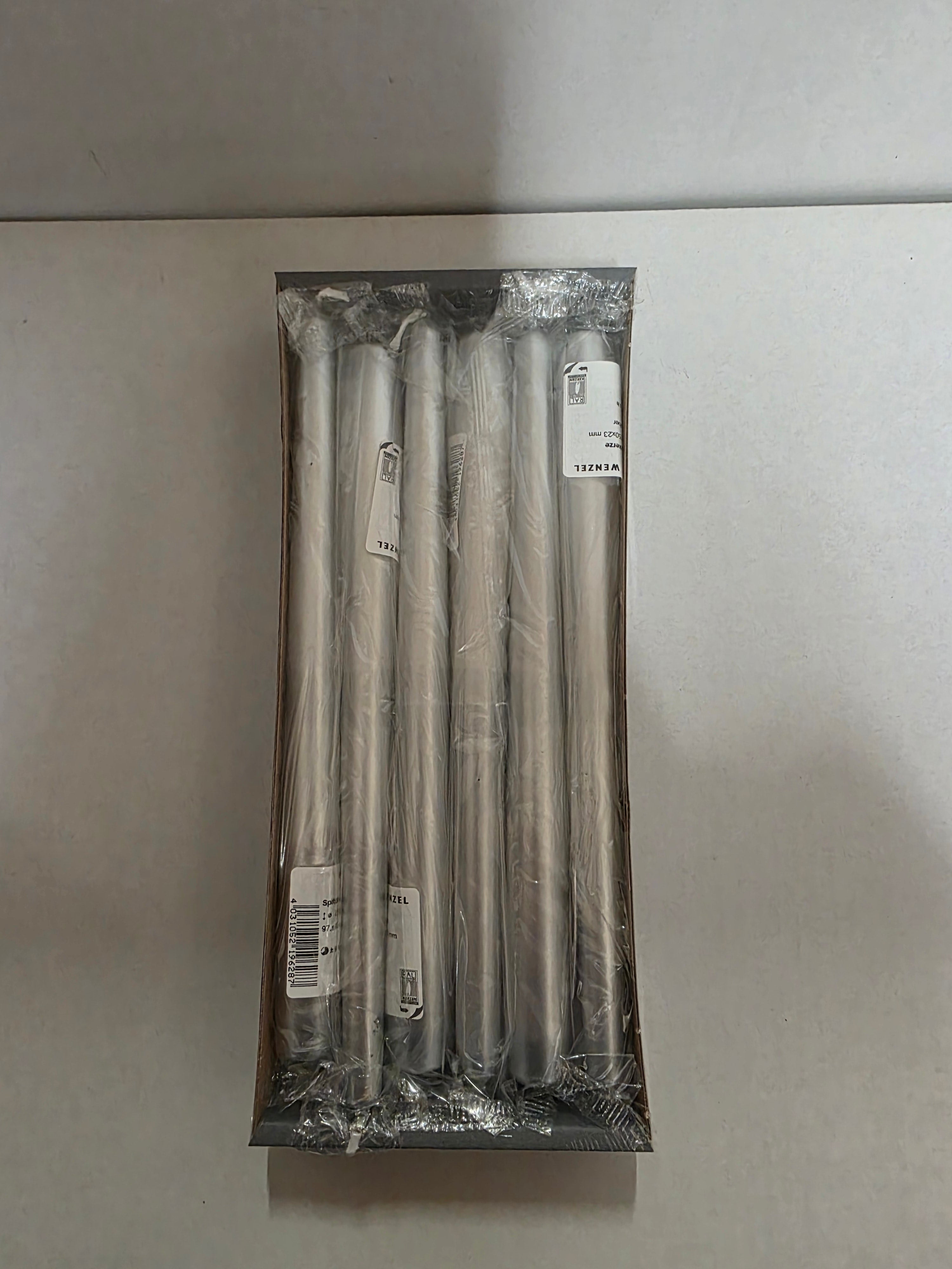 Tapered Candle 250x23mm Silver X12