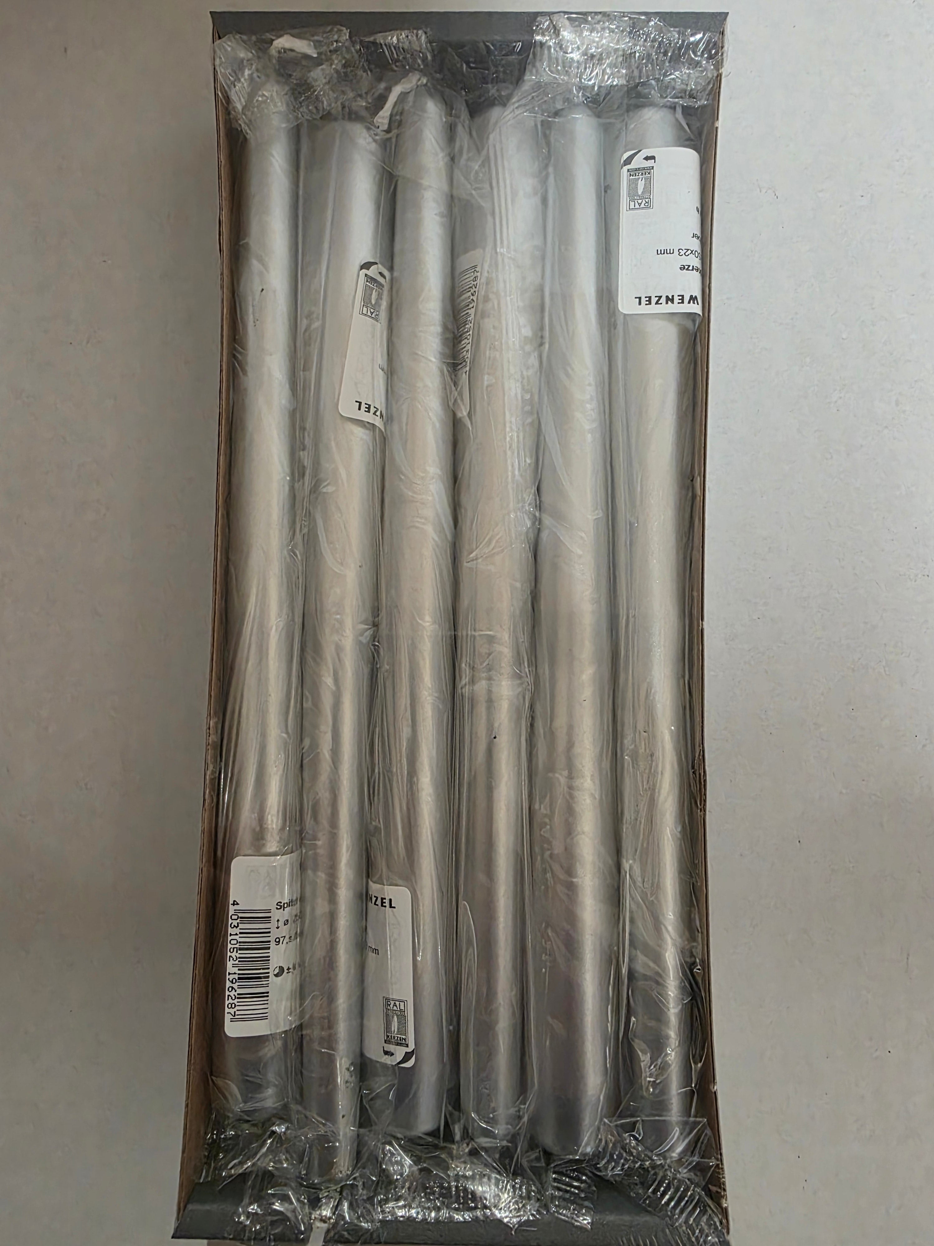 Tapered Candle 250x23mm Silver X12