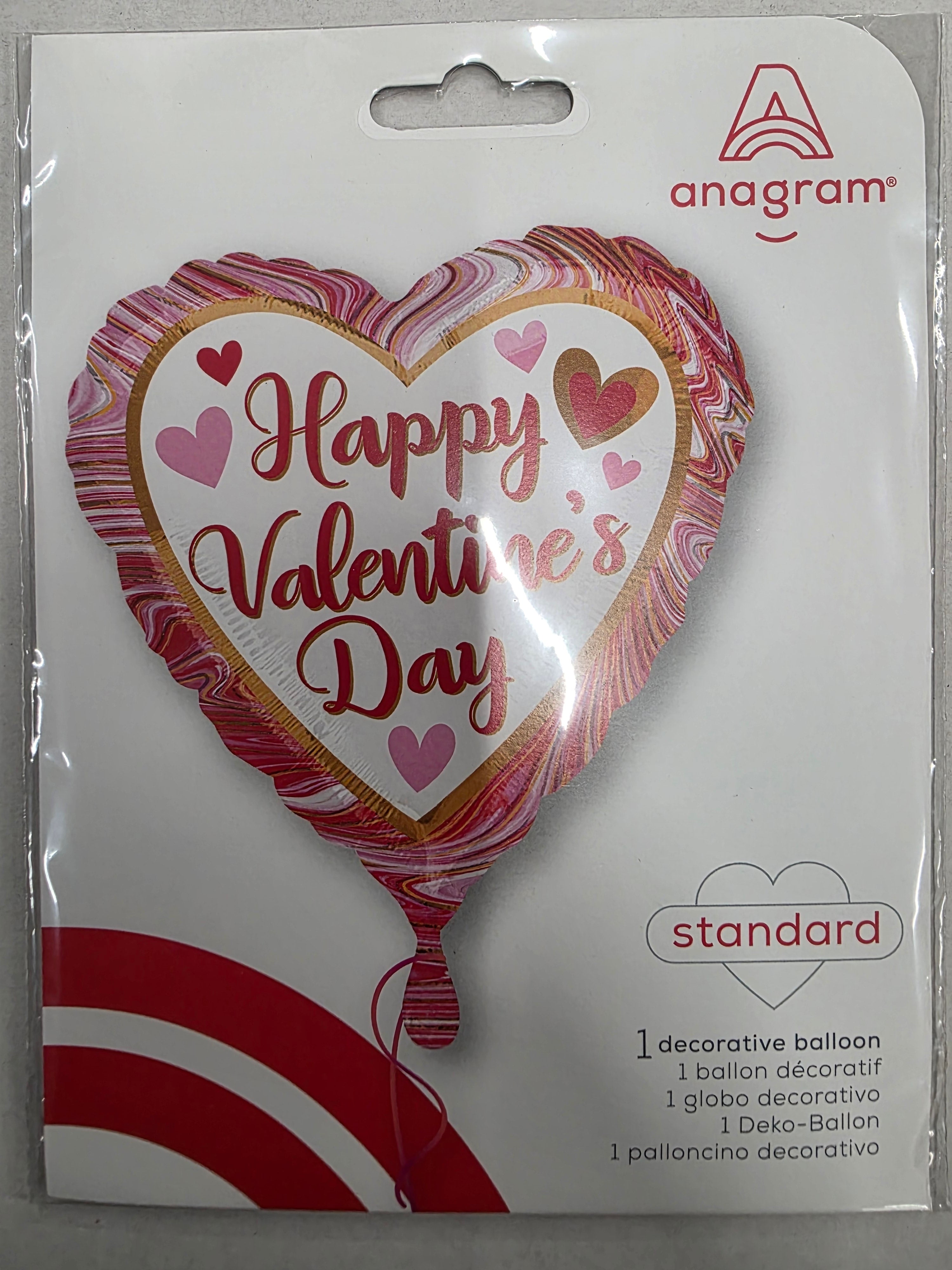 Balloon 18 Inch Happy Val Heart Marble (PACK OF 4)