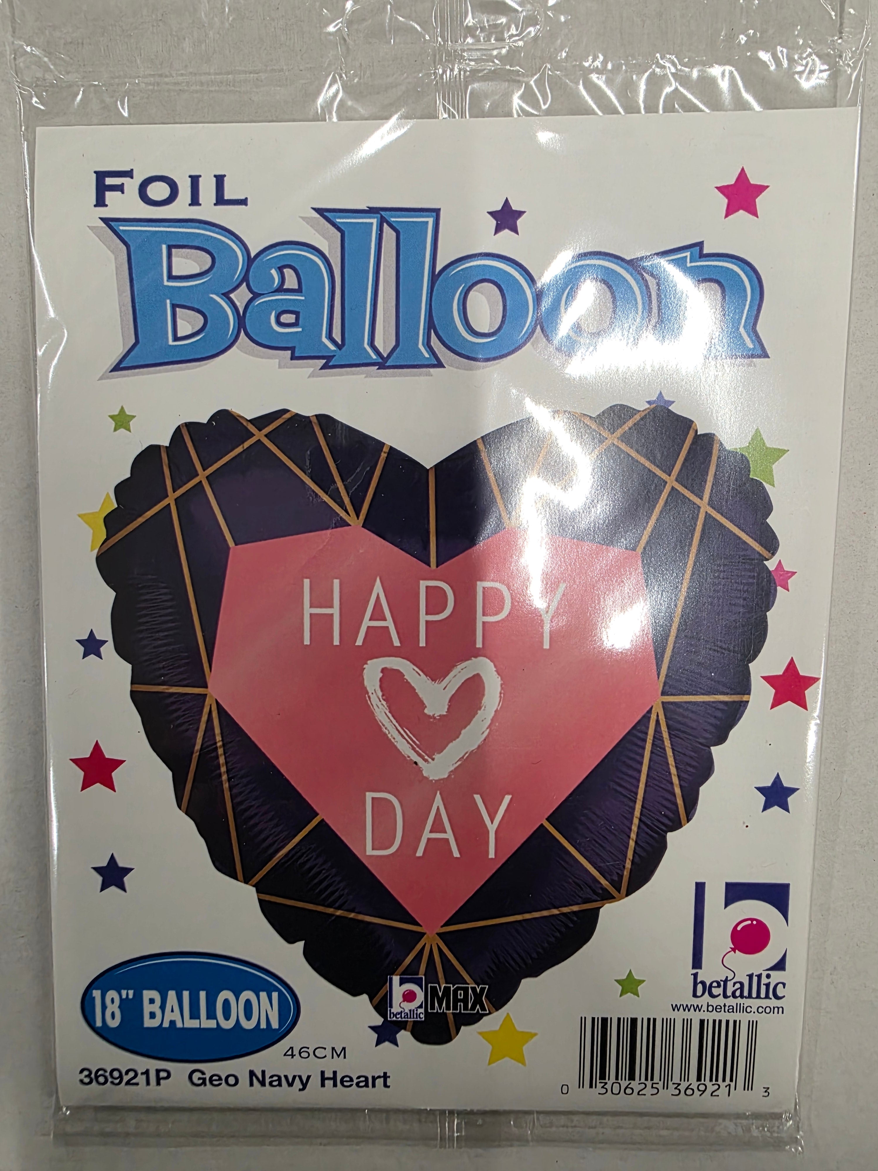 Balloon 18" Happy Heart Day Geo Navy (PACK OF 4)