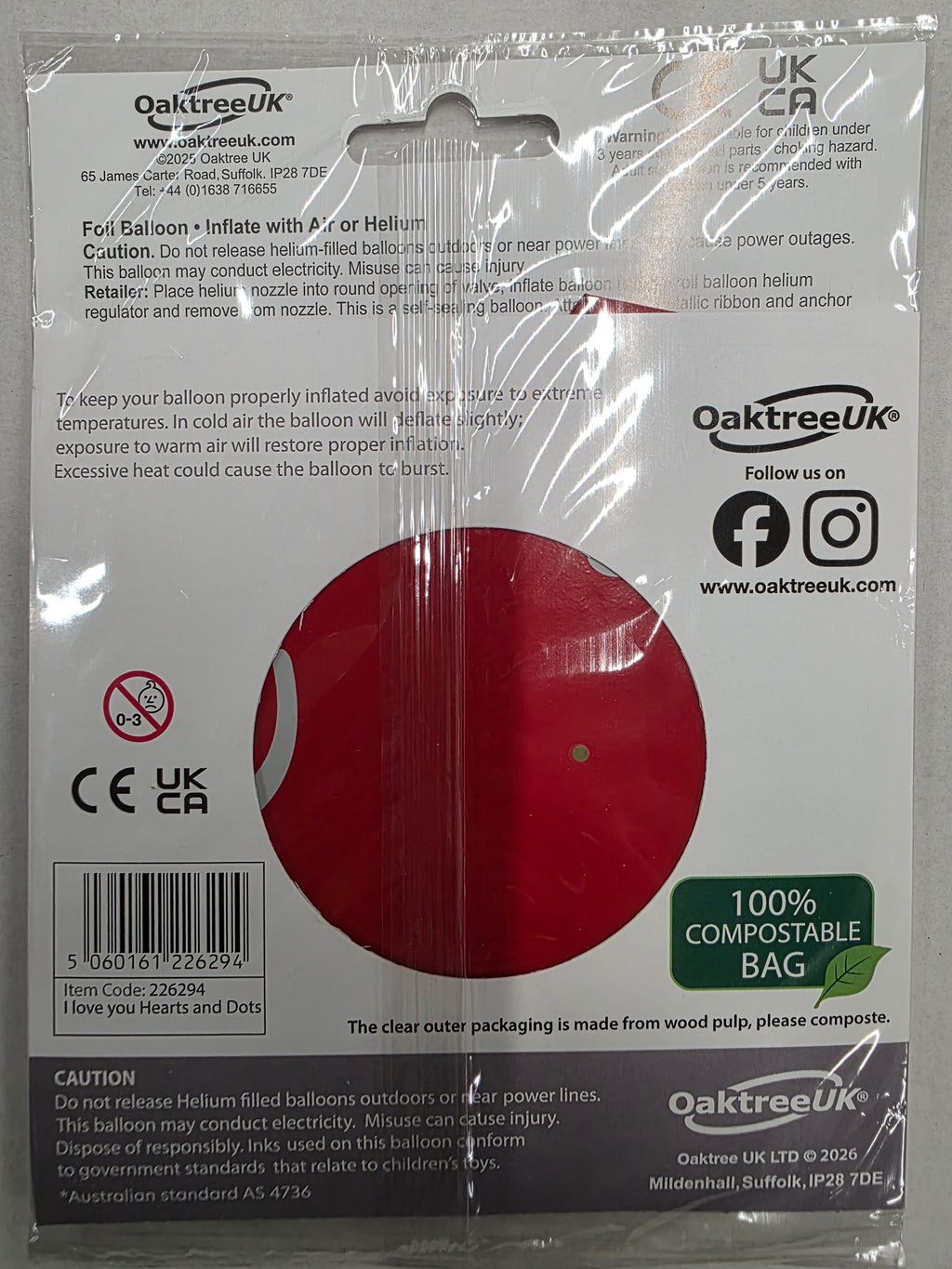 Balloon 18 Inch I Love You Hearts And Dots (PACK OF 5)