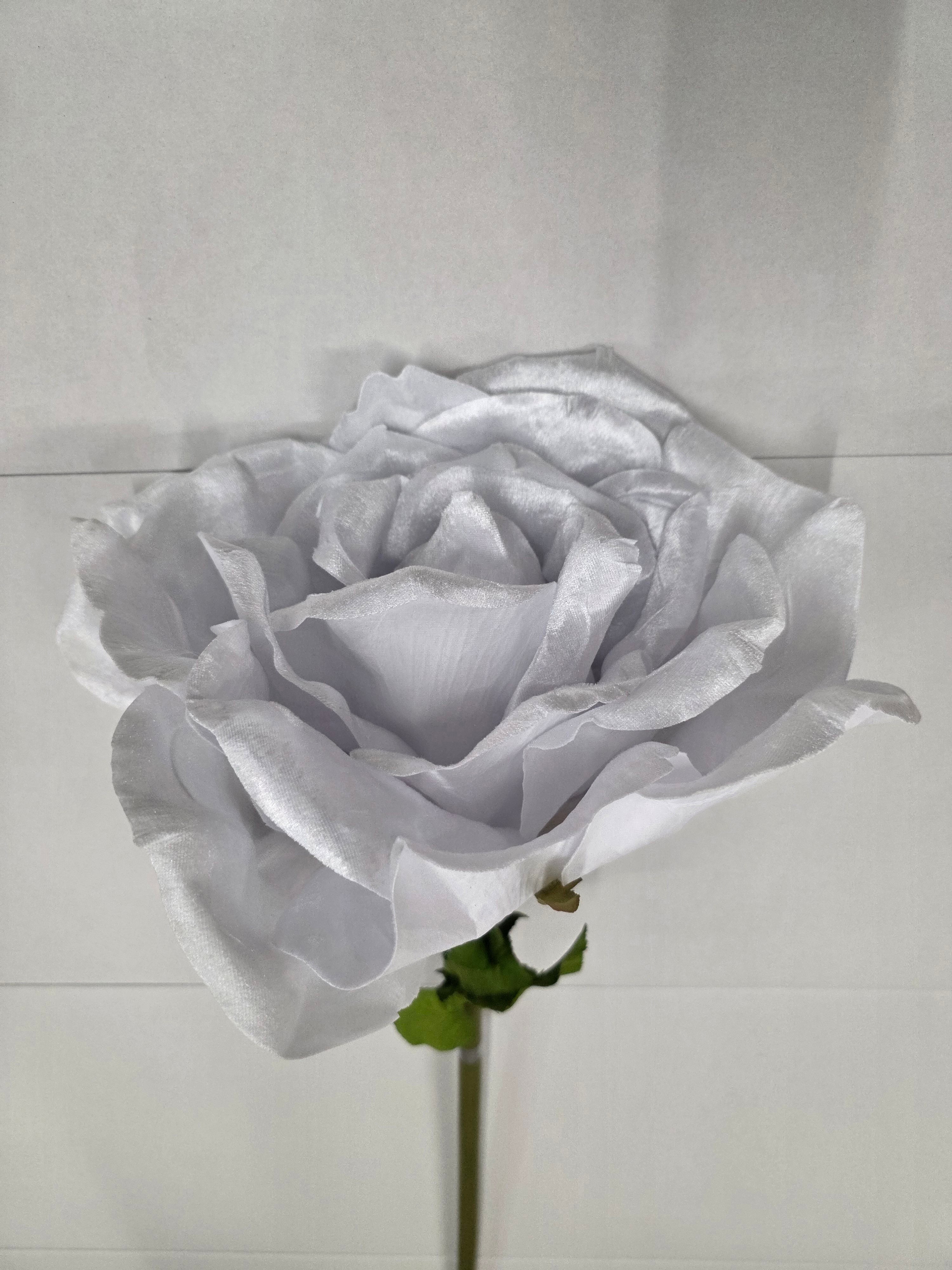 Artificial Giant Rose Velvet Silver 116cm