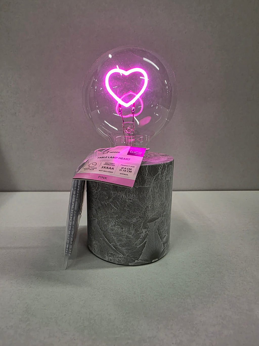 Lamp Heart Pink Battery Operated Timer