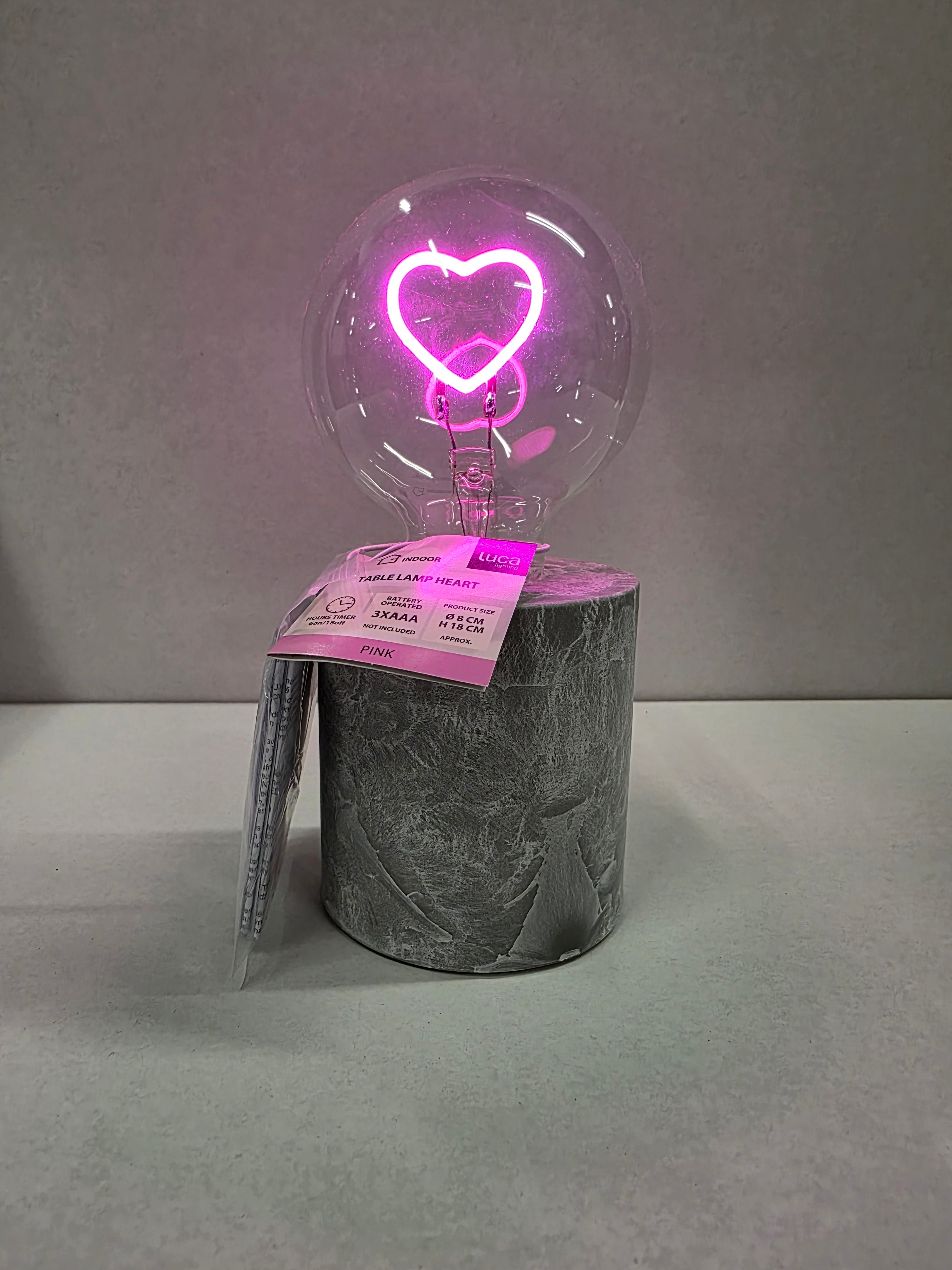 Lamp Heart Pink Battery Operated Timer