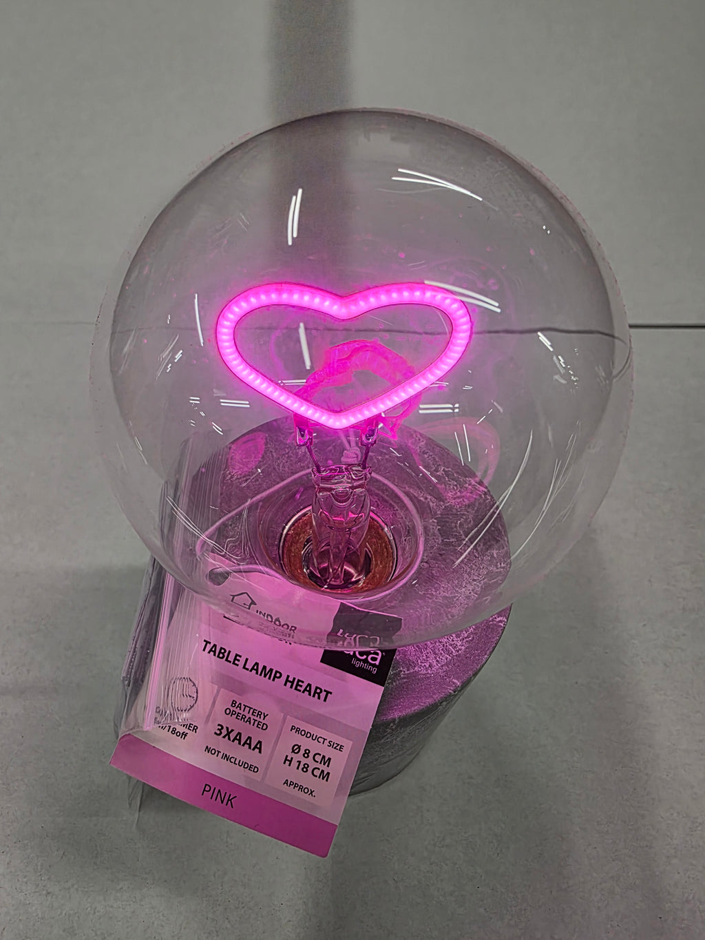 Lamp Heart Pink Battery Operated Timer