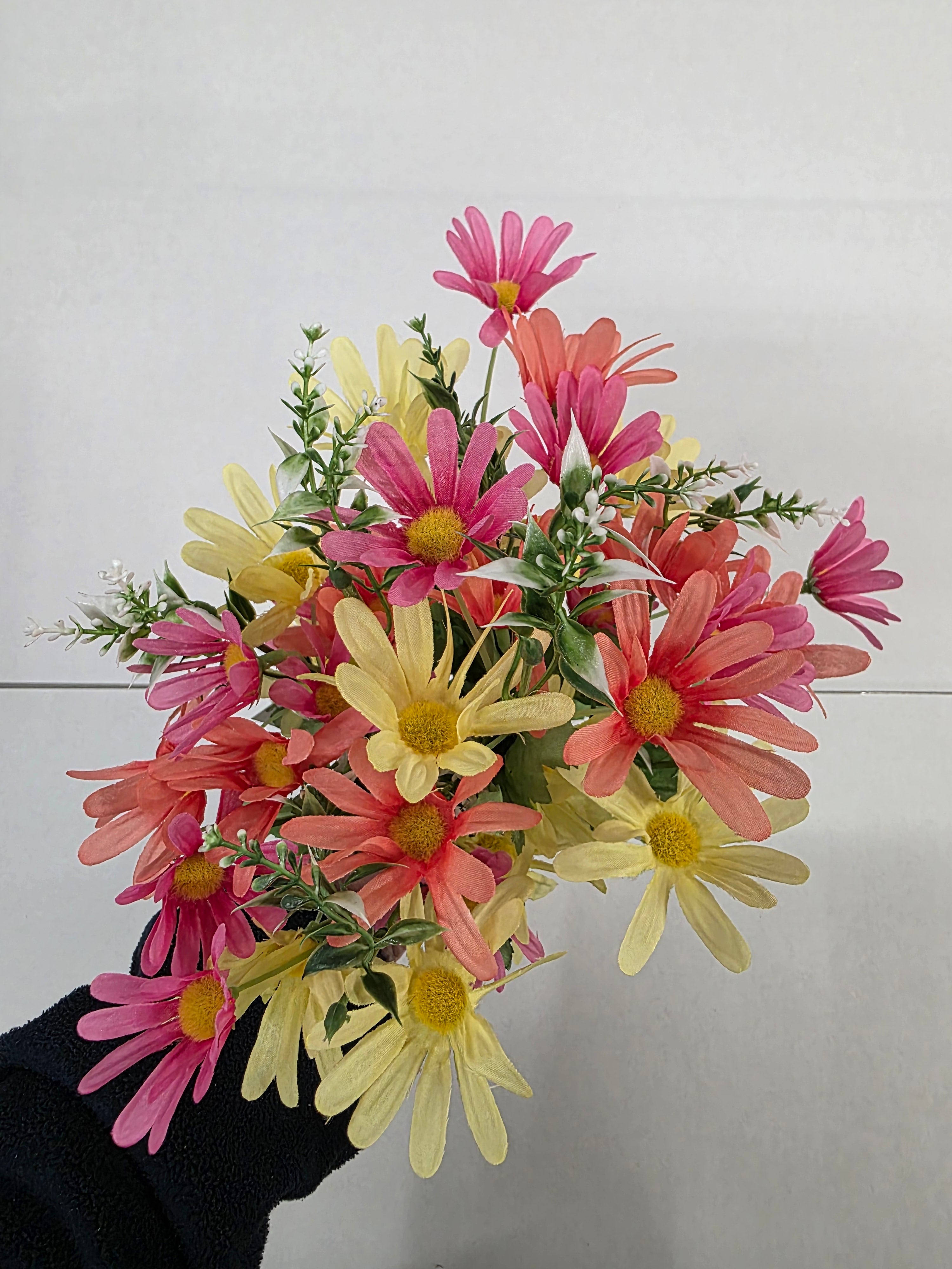 Artificial Daisy Bush Pink Yellow Mix 44cm (PACK OF 2)