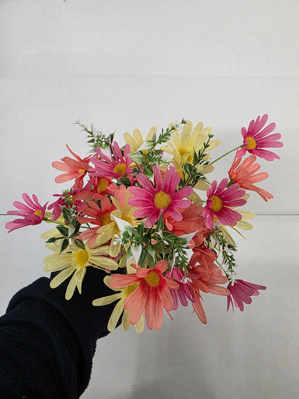 Artificial Daisy Bush Pink Yellow Mix 44cm (PACK OF 2)