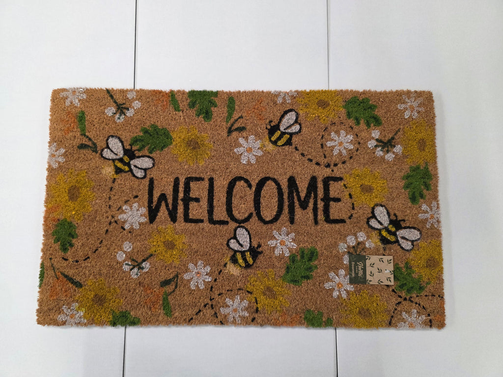 Doormat Flowers & Bees Welcome 45x75cm
