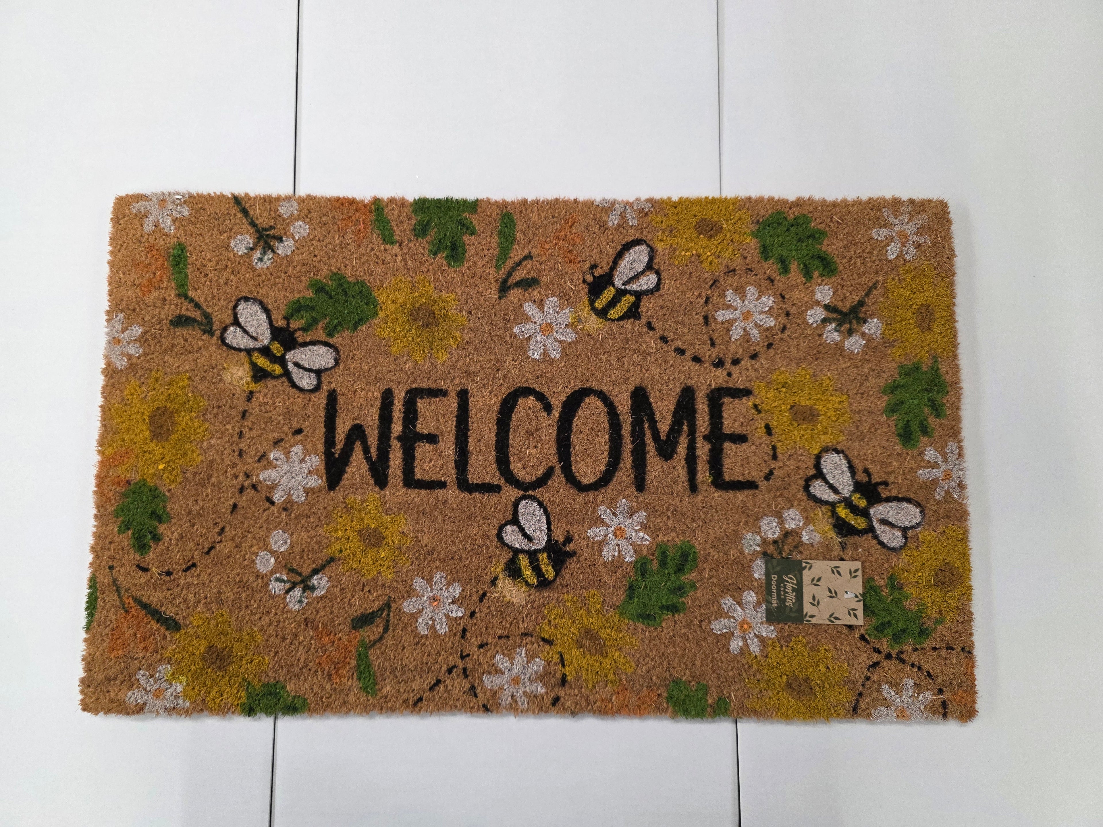 Doormat Flowers & Bees Welcome 45x75cm