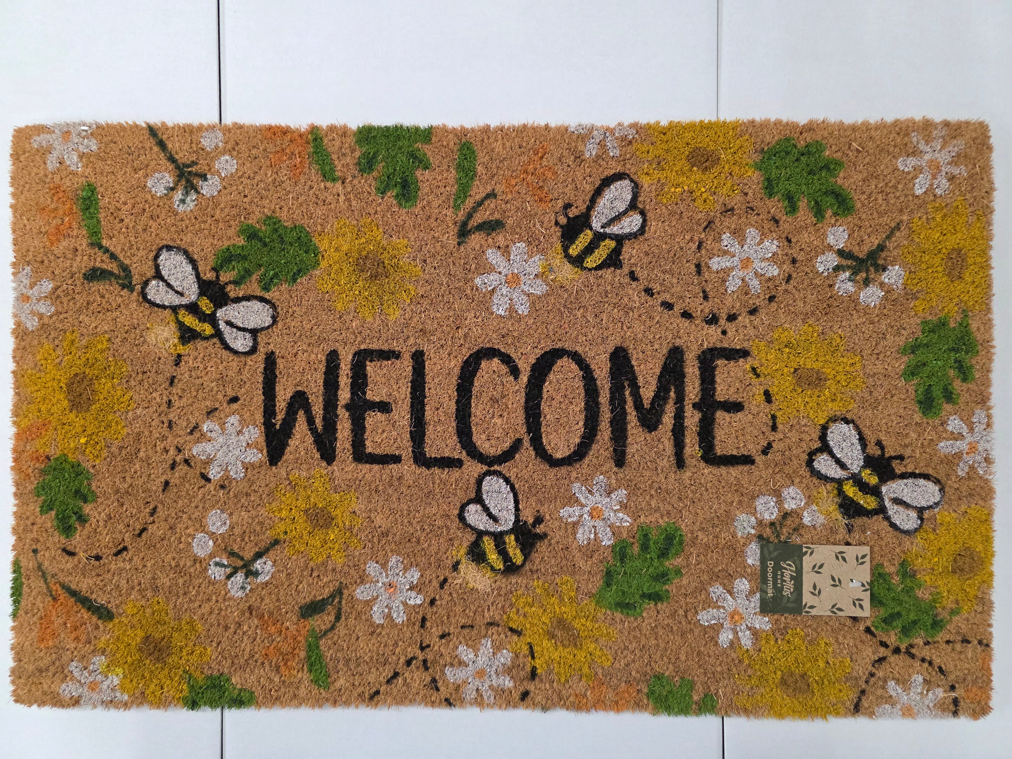 Doormat Flowers & Bees Welcome 45x75cm