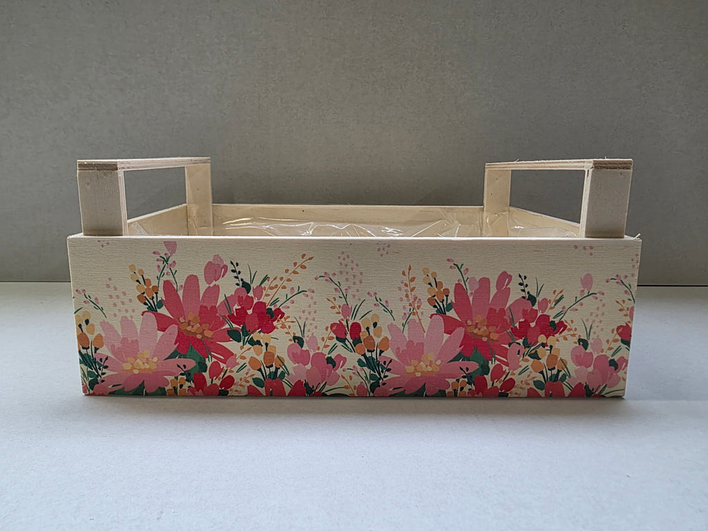 Wooden Crate Wildflowers Pink 26cm