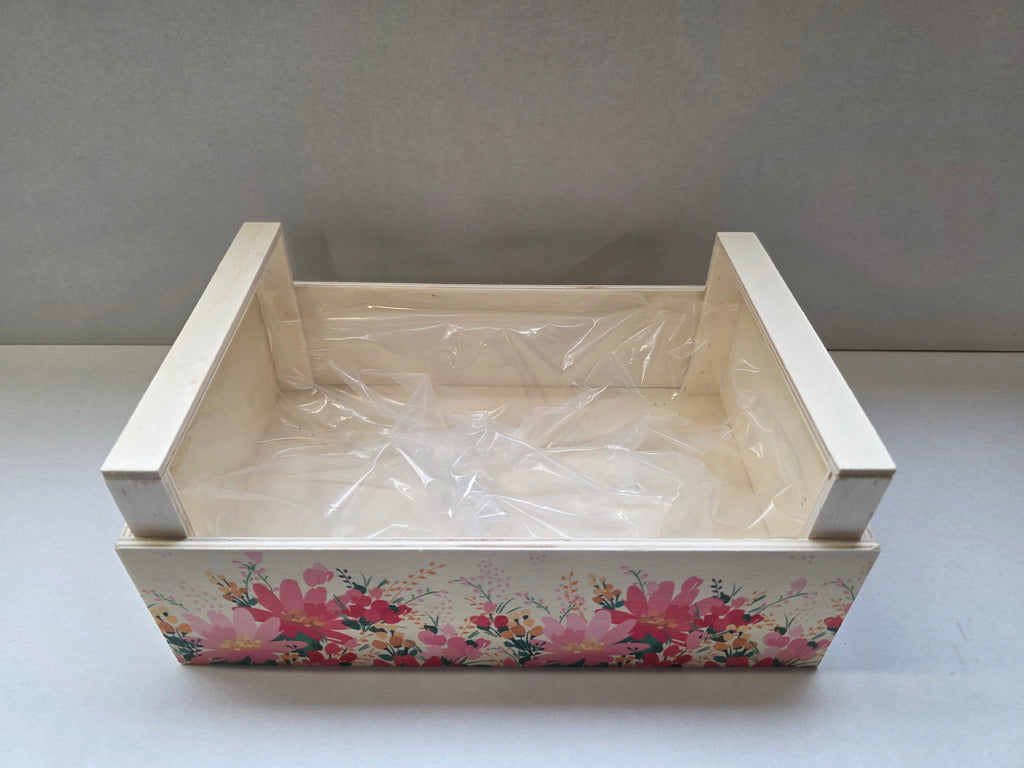 Wooden Crate Wildflowers Pink 26cm
