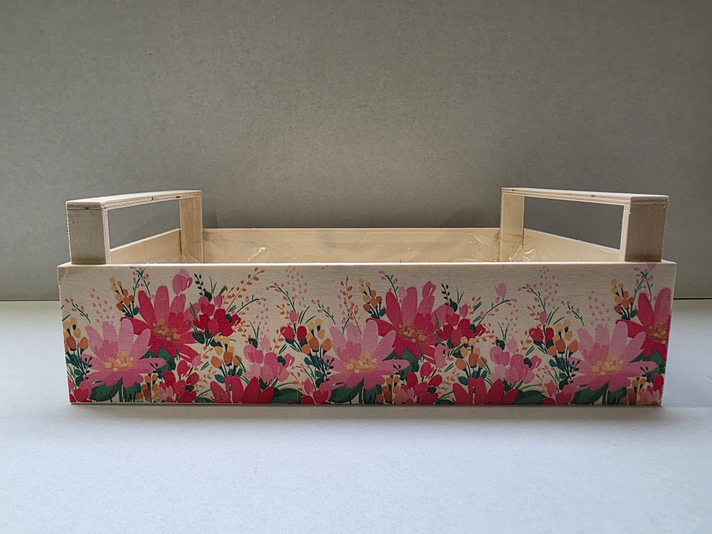 Wooden Crate Wildflowers Pink 32cm