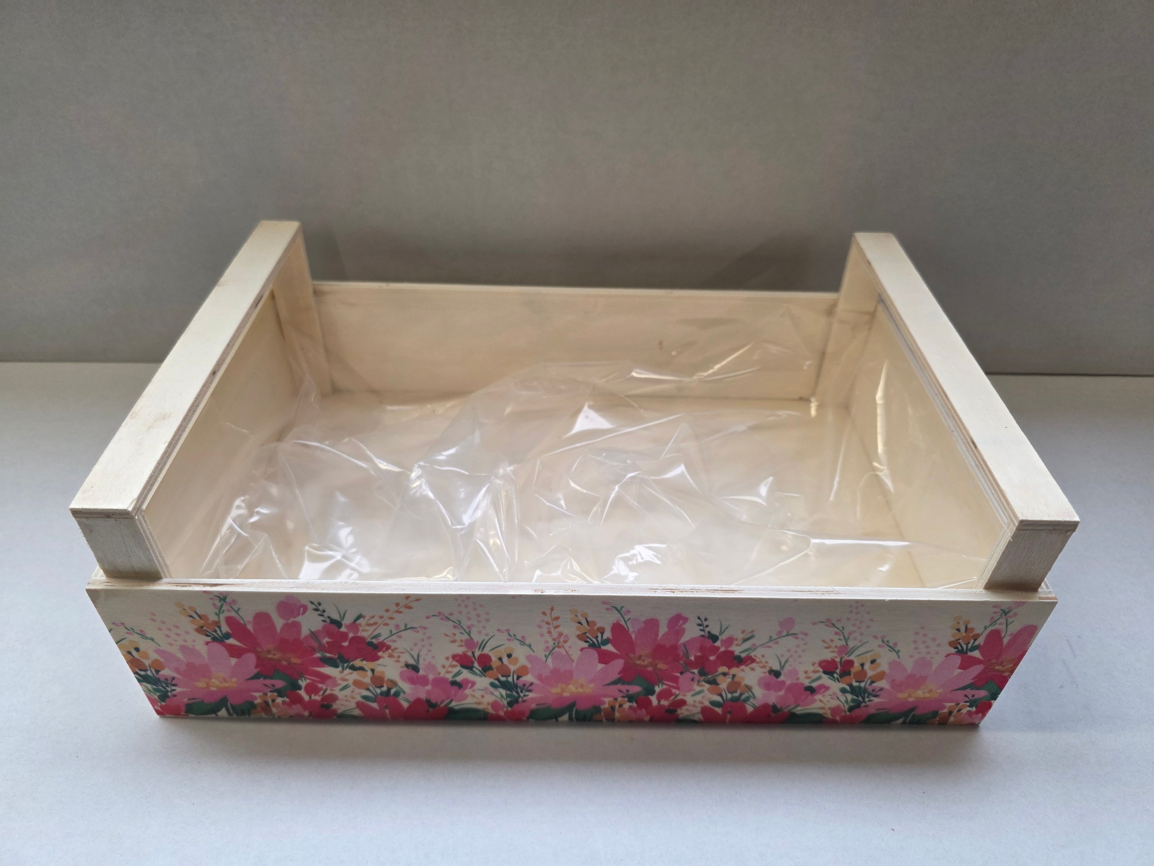 Wooden Crate Wildflowers Pink 32cm