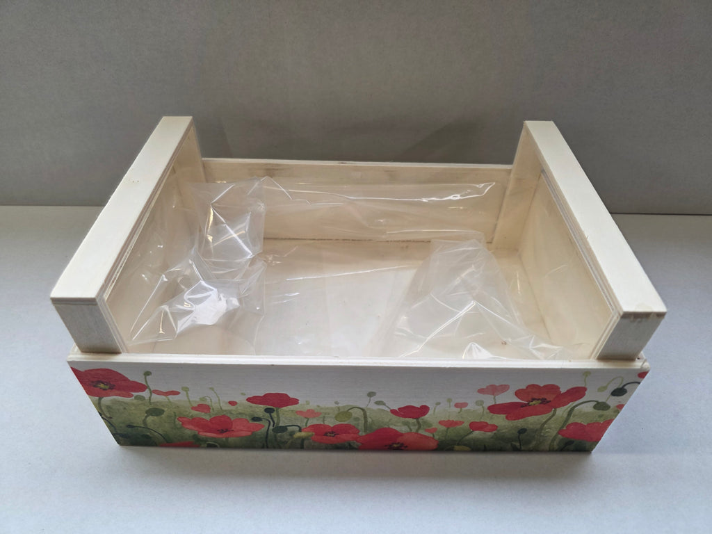 Wooden Crate Wildflowers Red 26cm