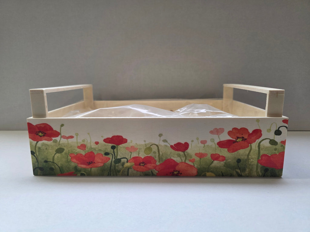 Wooden Crate Wildflowers Red 32cm