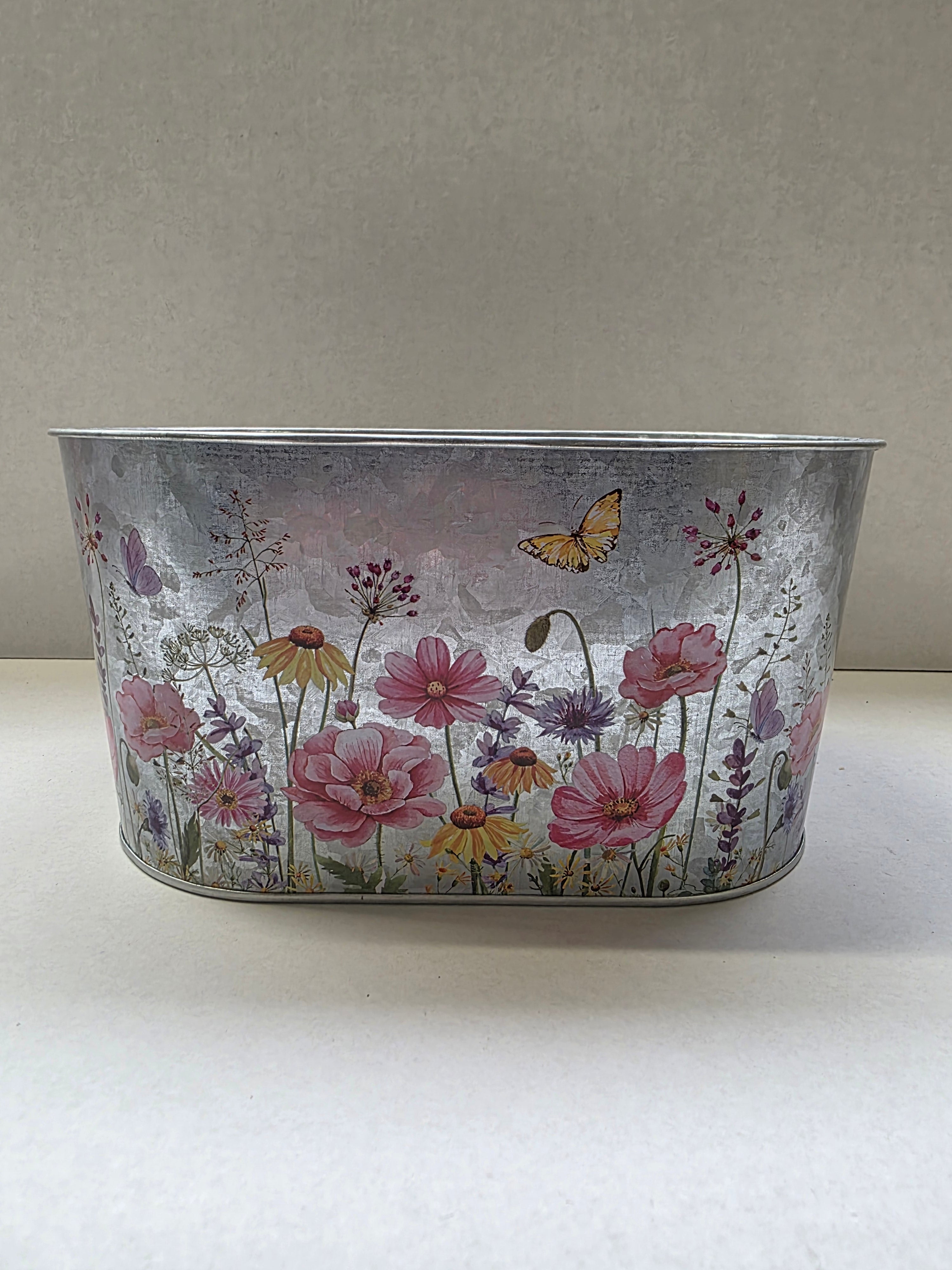 Zinc Oval Floral Bfly 22x14x11cm (PACK OF 2)
