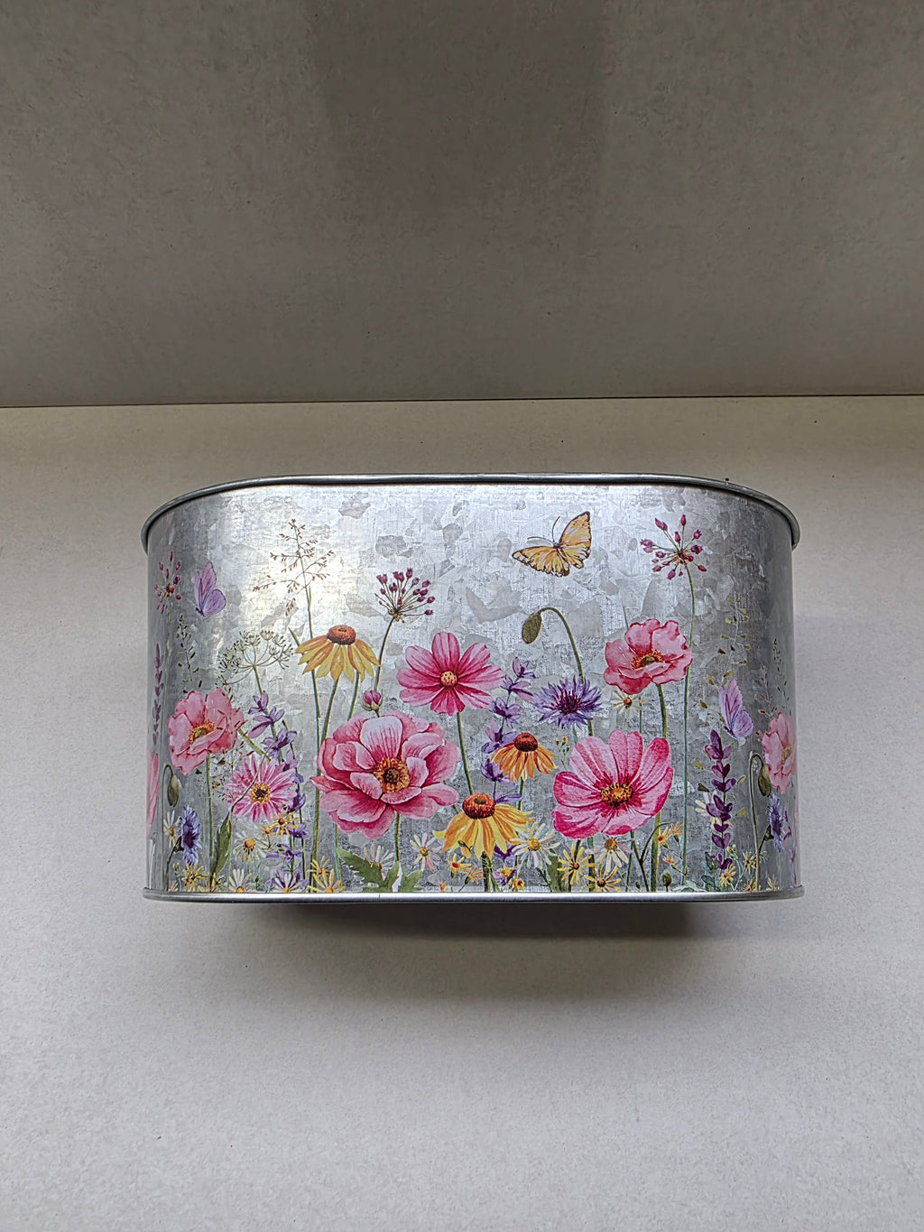 Zinc Oval Floral Bfly 22x14x11cm (PACK OF 2)