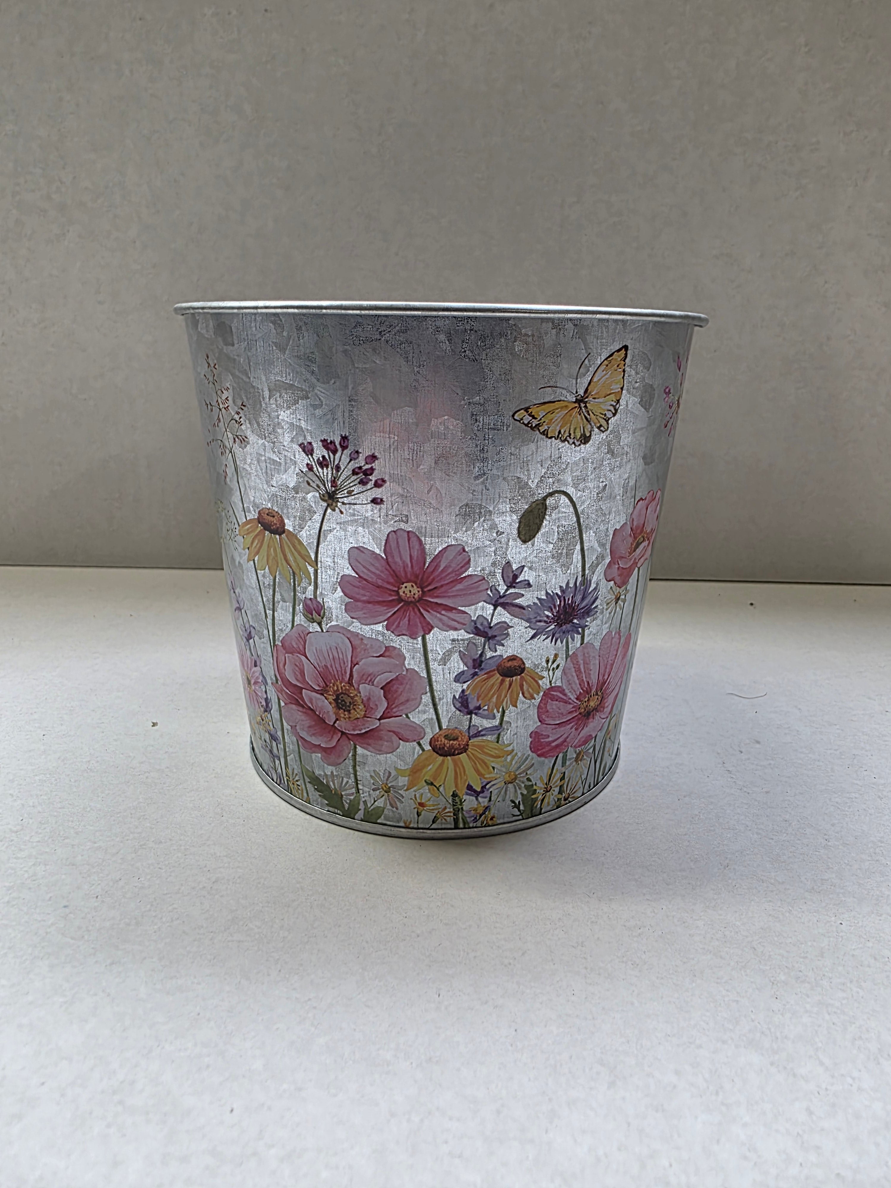 Zinc Pot Floral Bfly 13x11x10cm (PACK OF 3)