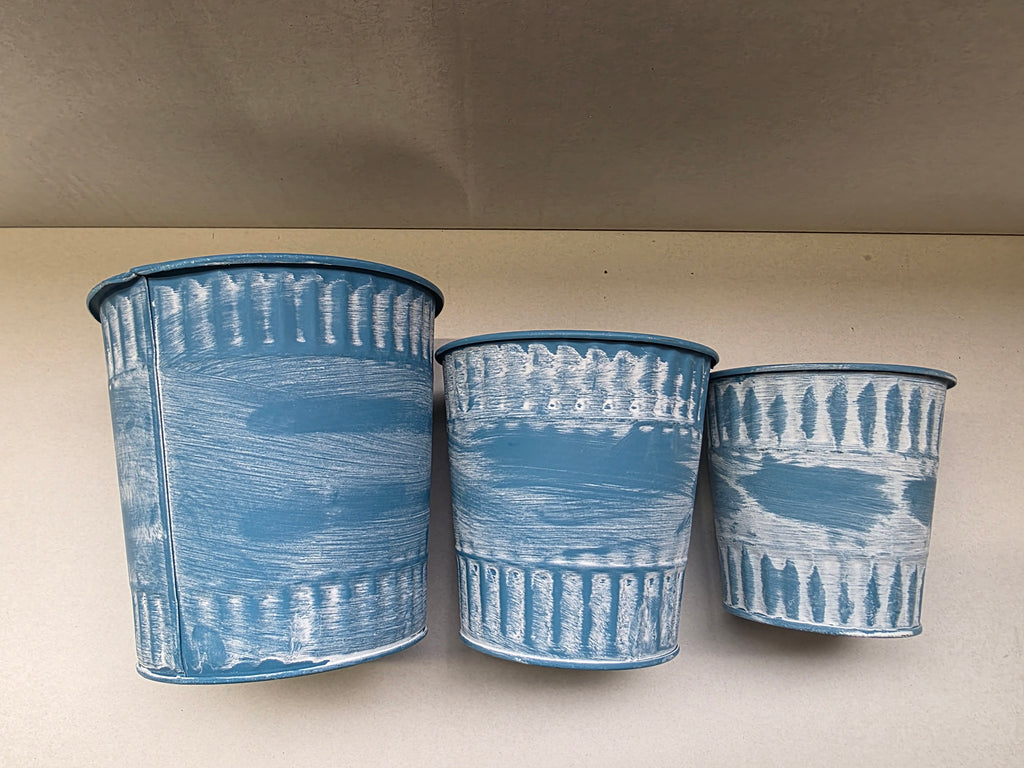 Zinc Pot Jinan Blue Set Of 3 (PACK OF 2)