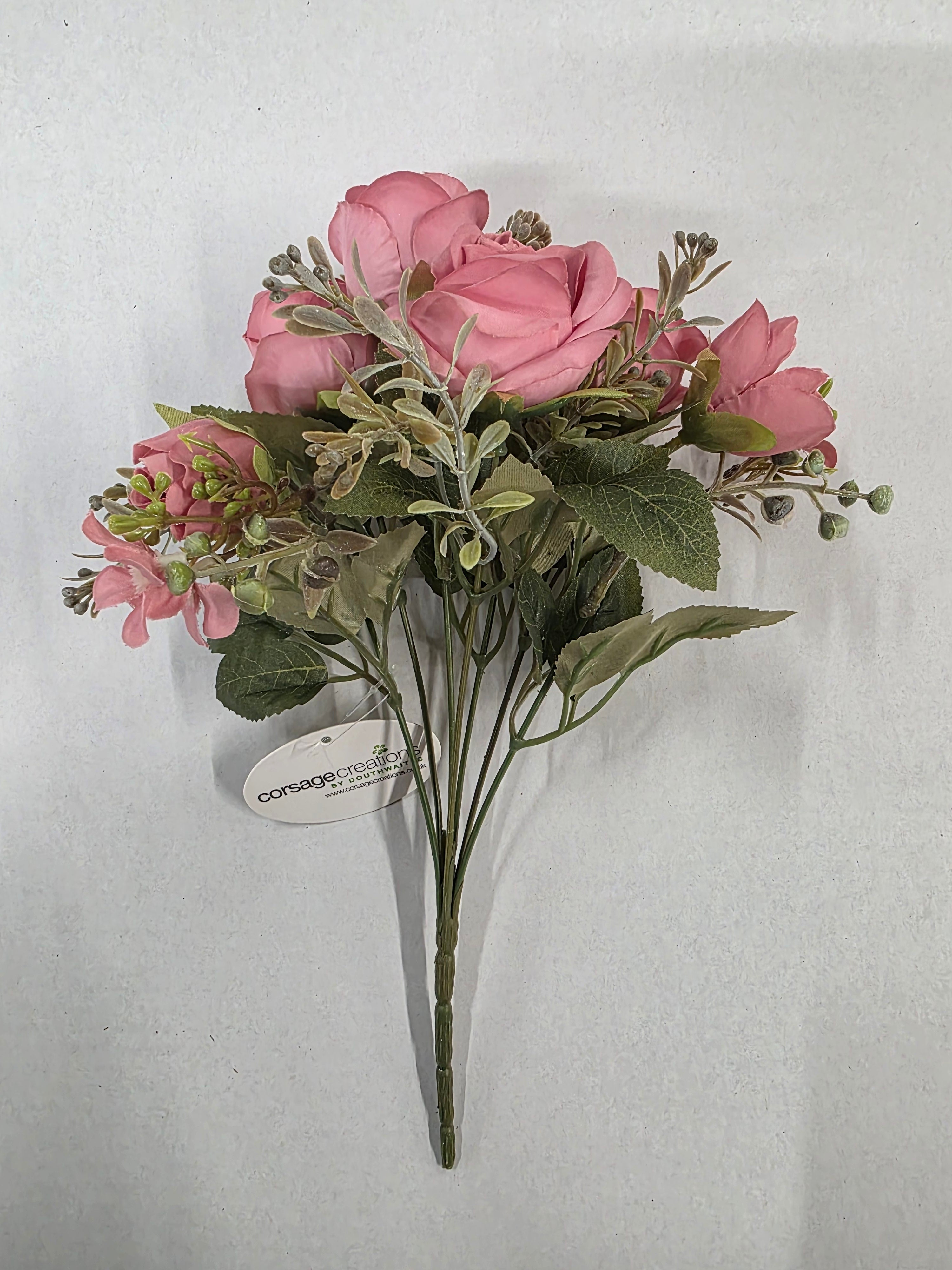 Artificial Rose & Bud Bush Dusky Pink 30cm (pack of 2)