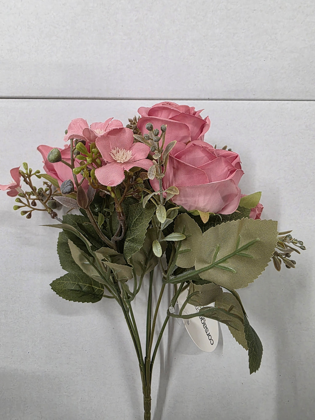 Artificial Rose & Bud Bush Dusky Pink 30cm (pack of 2)
