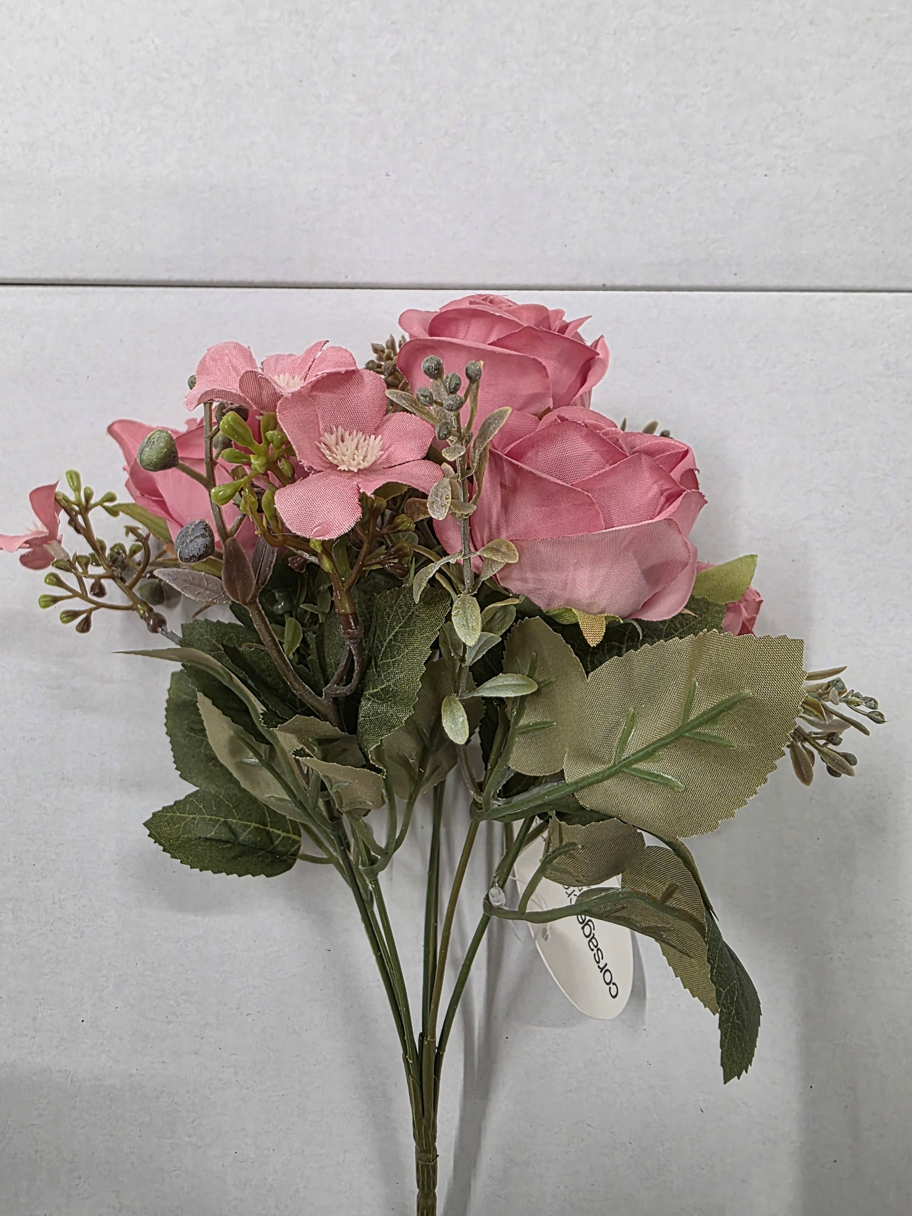 Artificial Rose & Bud Bush Dusky Pink 30cm (pack of 2)