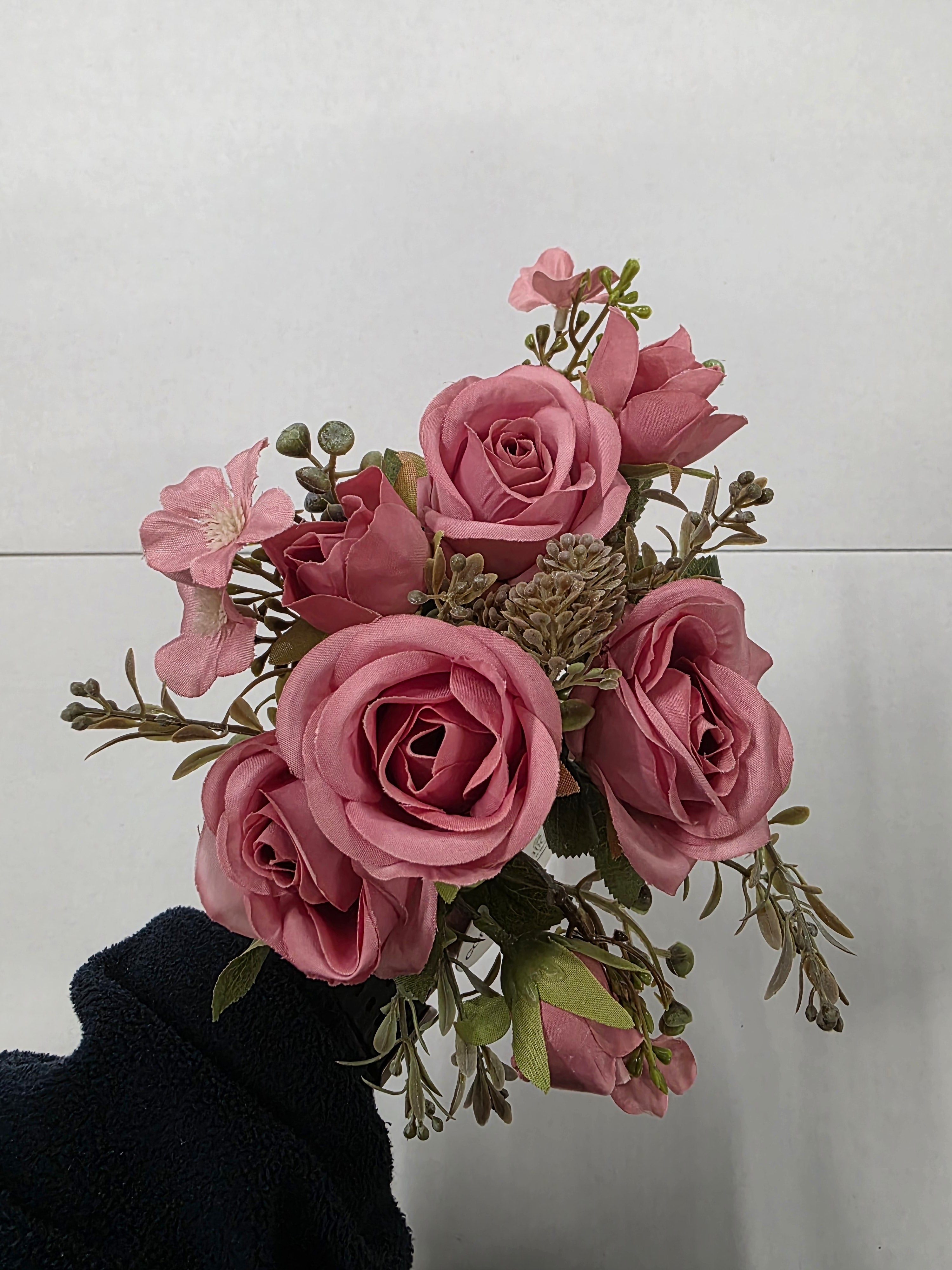 Artificial Rose & Bud Bush Dusky Pink 30cm (pack of 2)