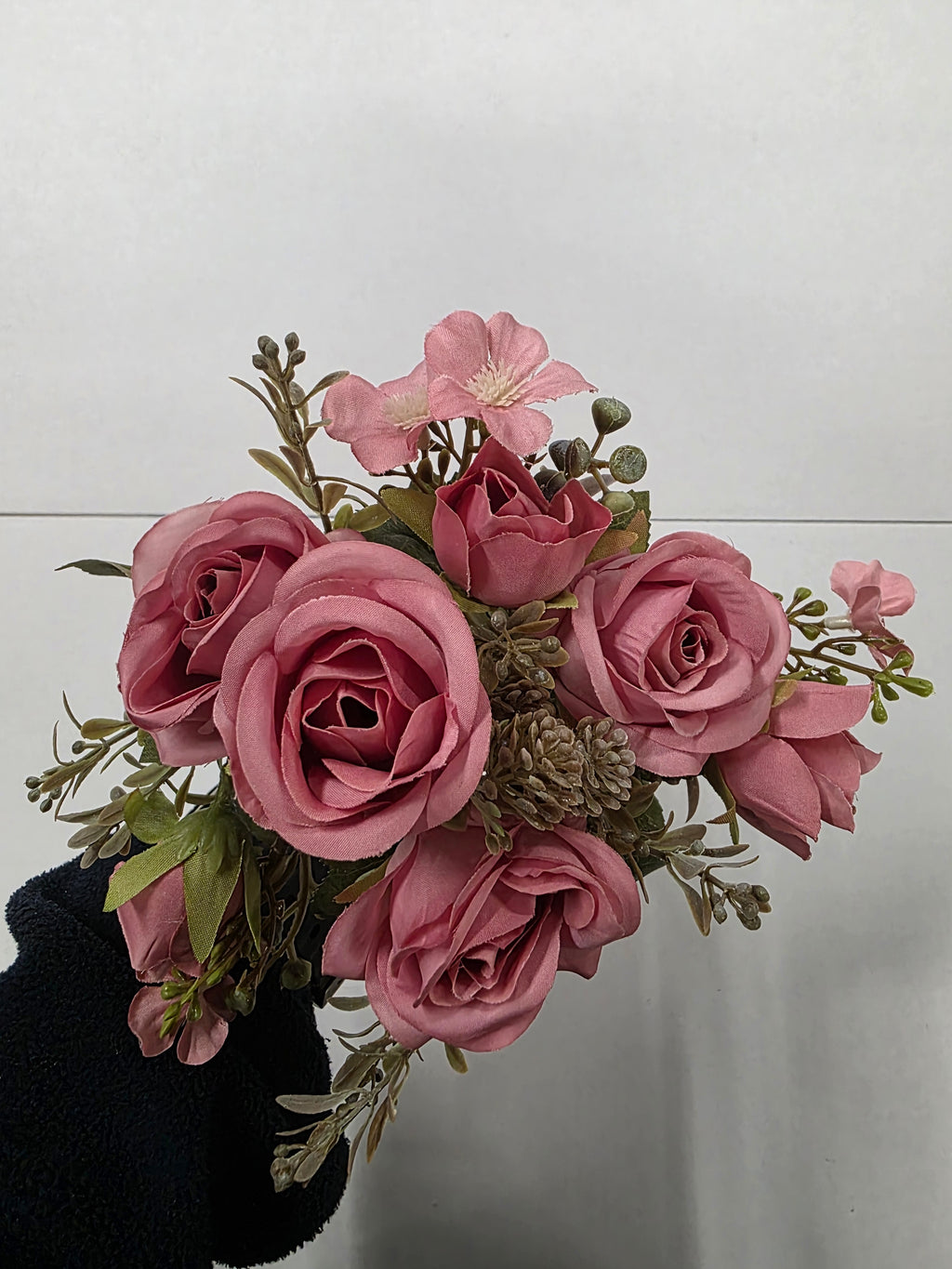 Artificial Rose & Bud Bush Dusky Pink 30cm (pack of 2)