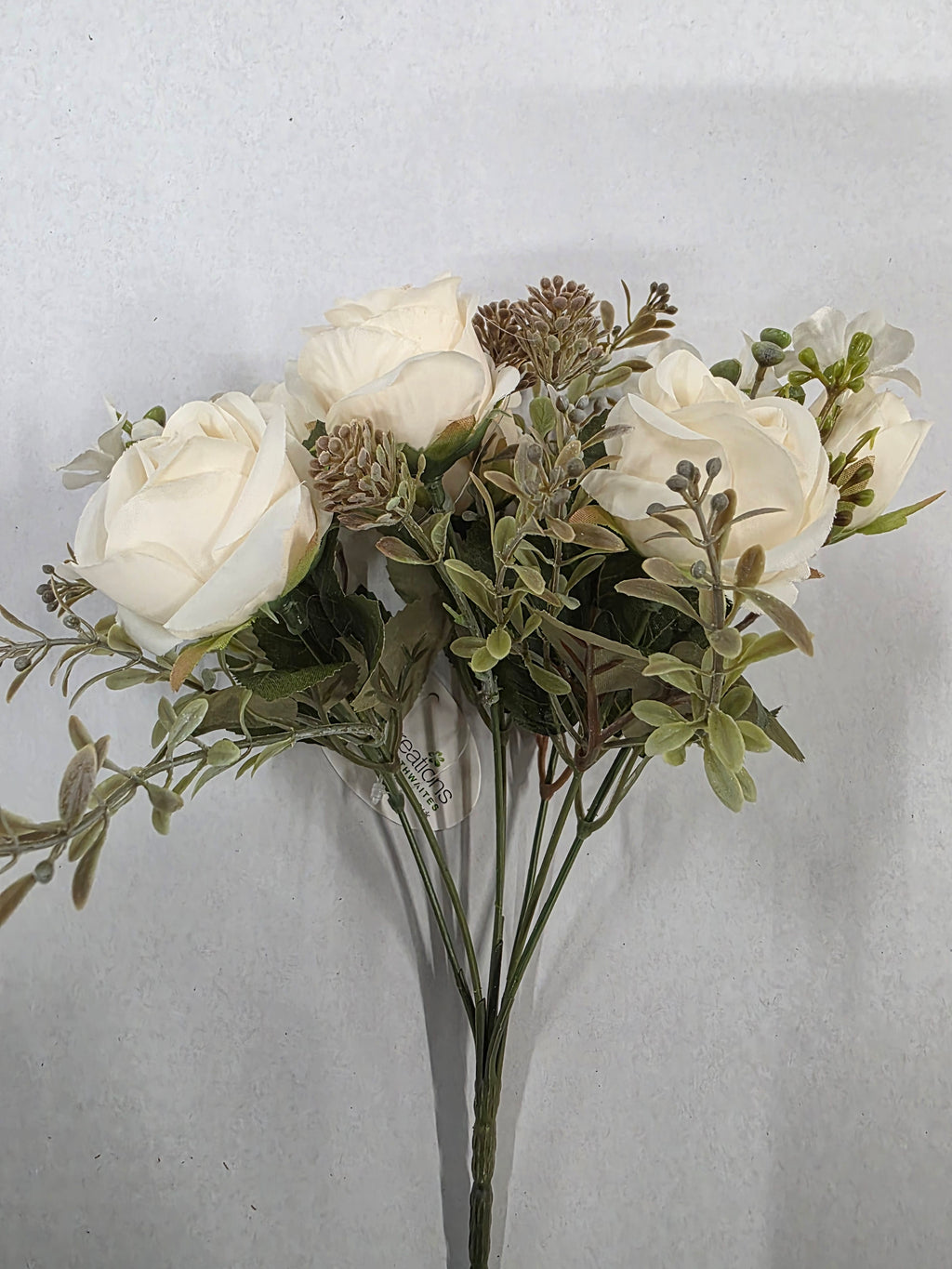 Artificial Rose & Bud Bush Ivory 30cm (pack of 2)