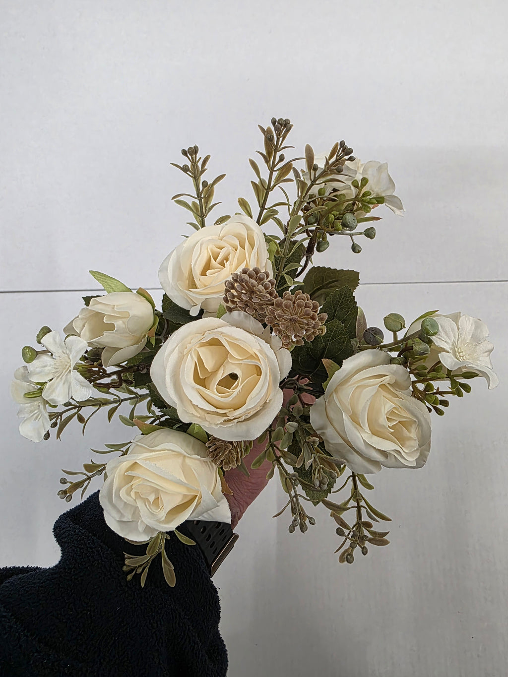 Artificial Rose & Bud Bush Ivory 30cm (pack of 2)