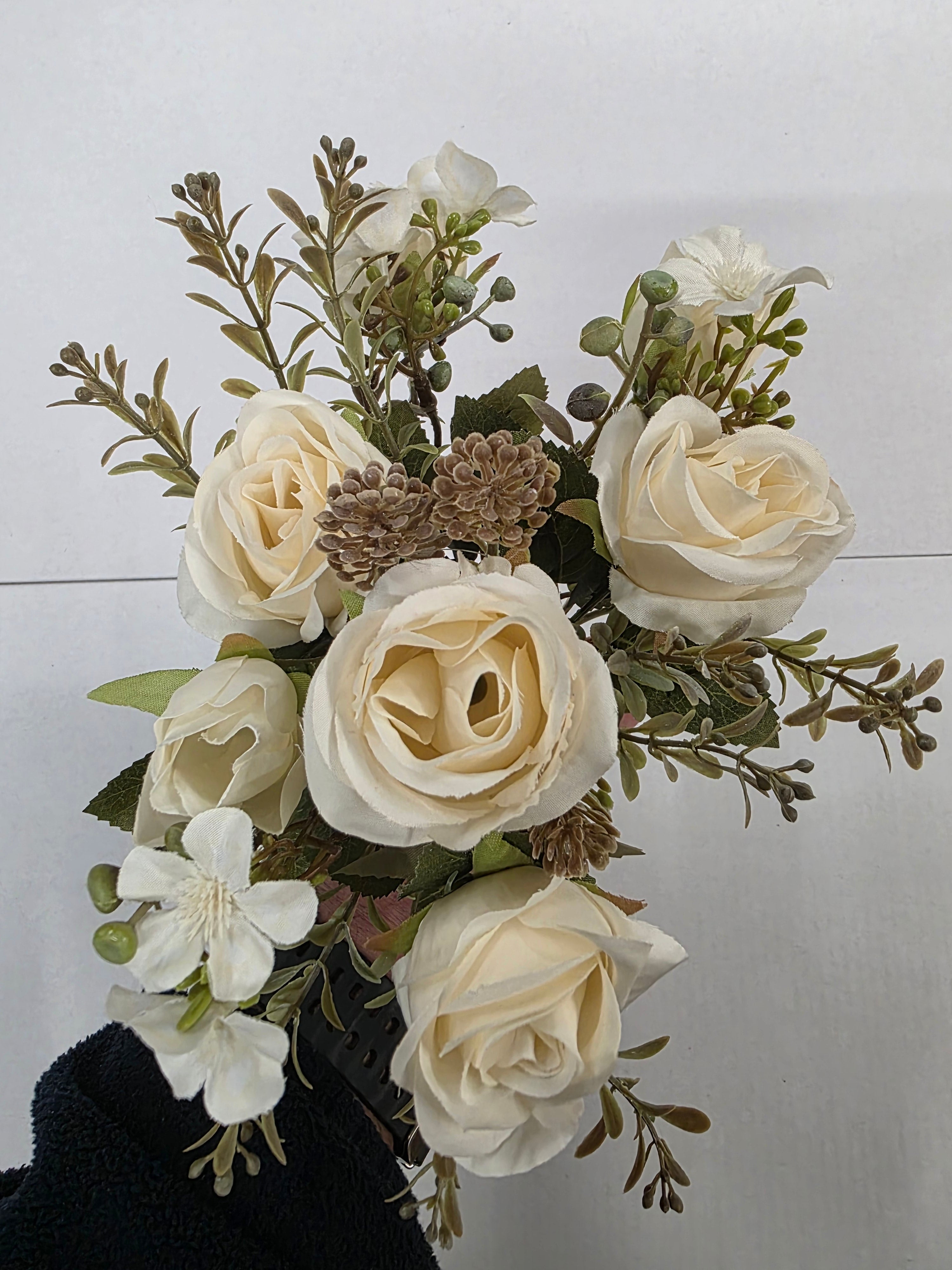 Artificial Rose & Bud Bush Ivory 30cm (pack of 2)