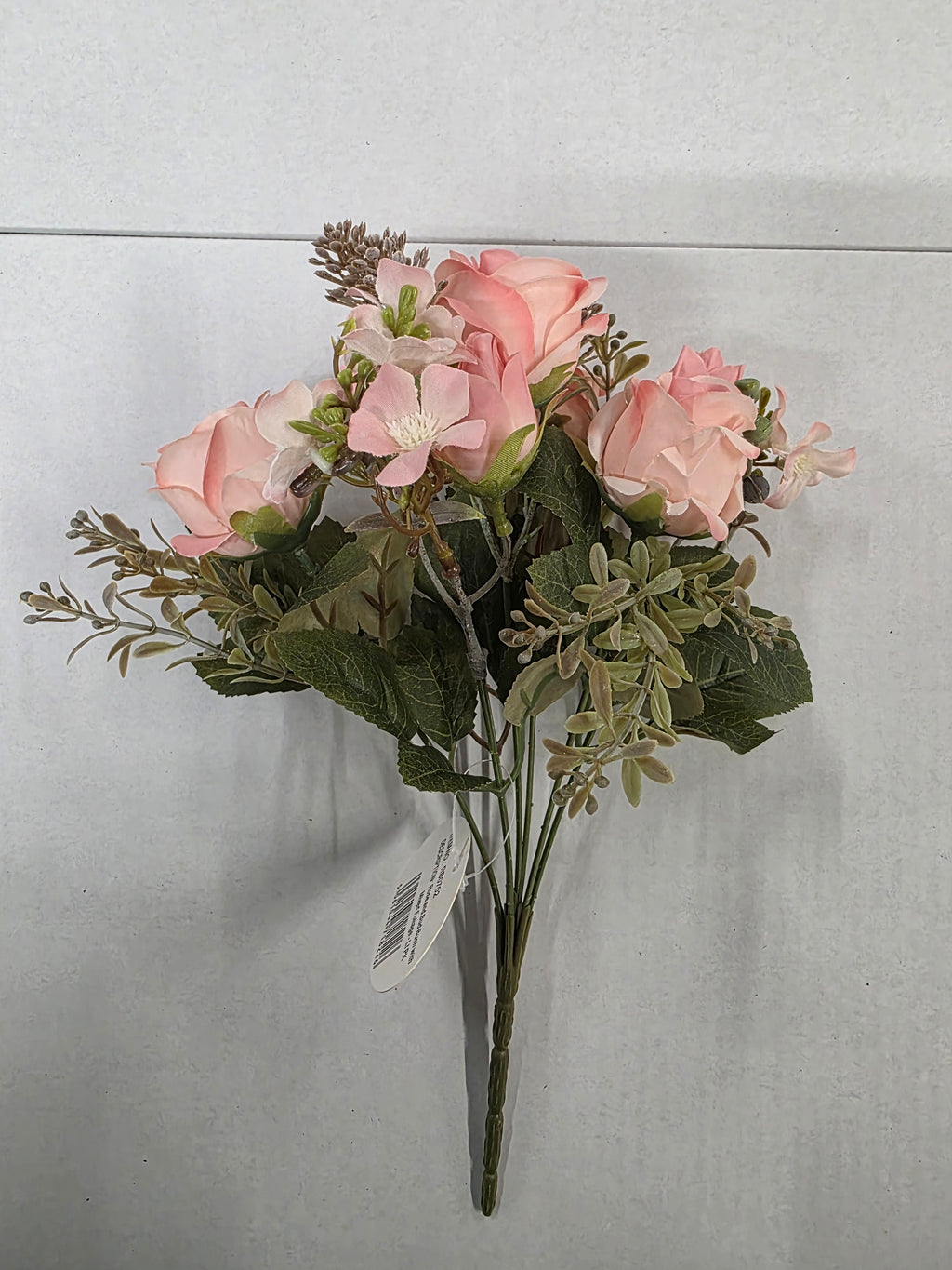 Artificial Rose & Bud Bush Light Pink 30cm (pack of 2)