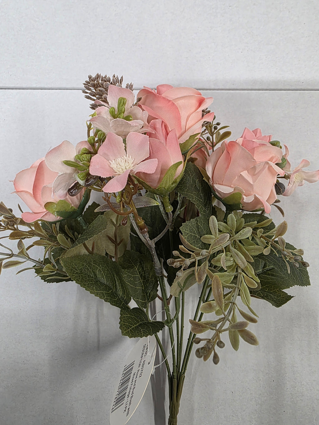 Artificial Rose & Bud Bush Light Pink 30cm (pack of 2)