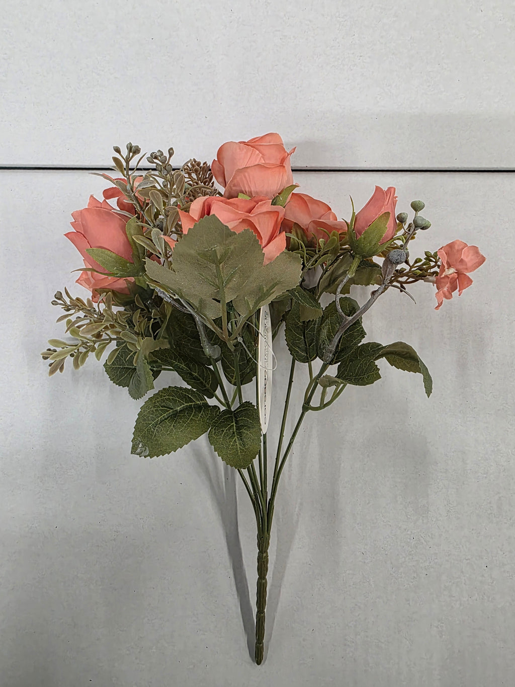 Artificial Rose & Bud Bush Peach 30cm (pack of 2)
