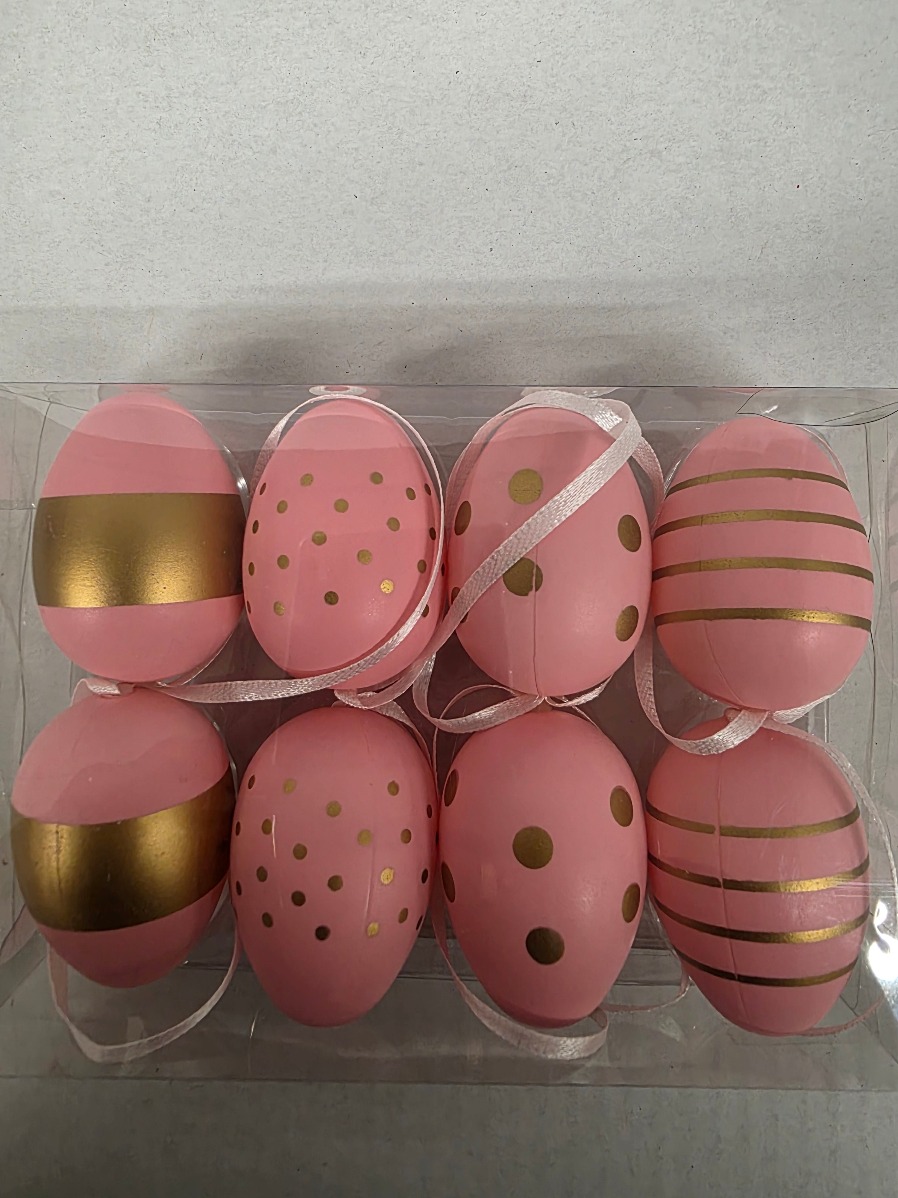 Plastic Eggs Hanging Pink 6cm X8 (PACK OF 3)