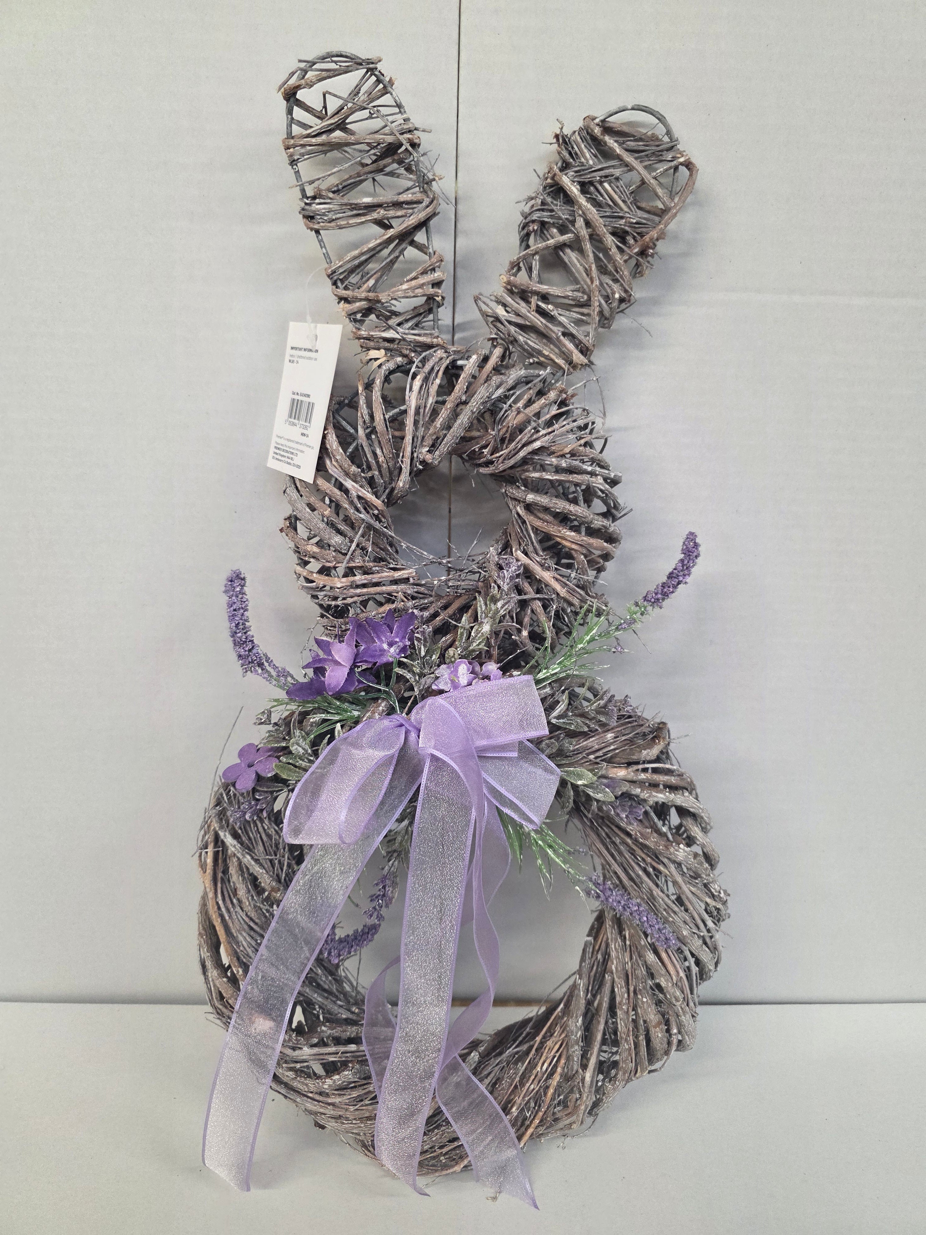 Wreath Rabbit With Lilac Bow 50cm