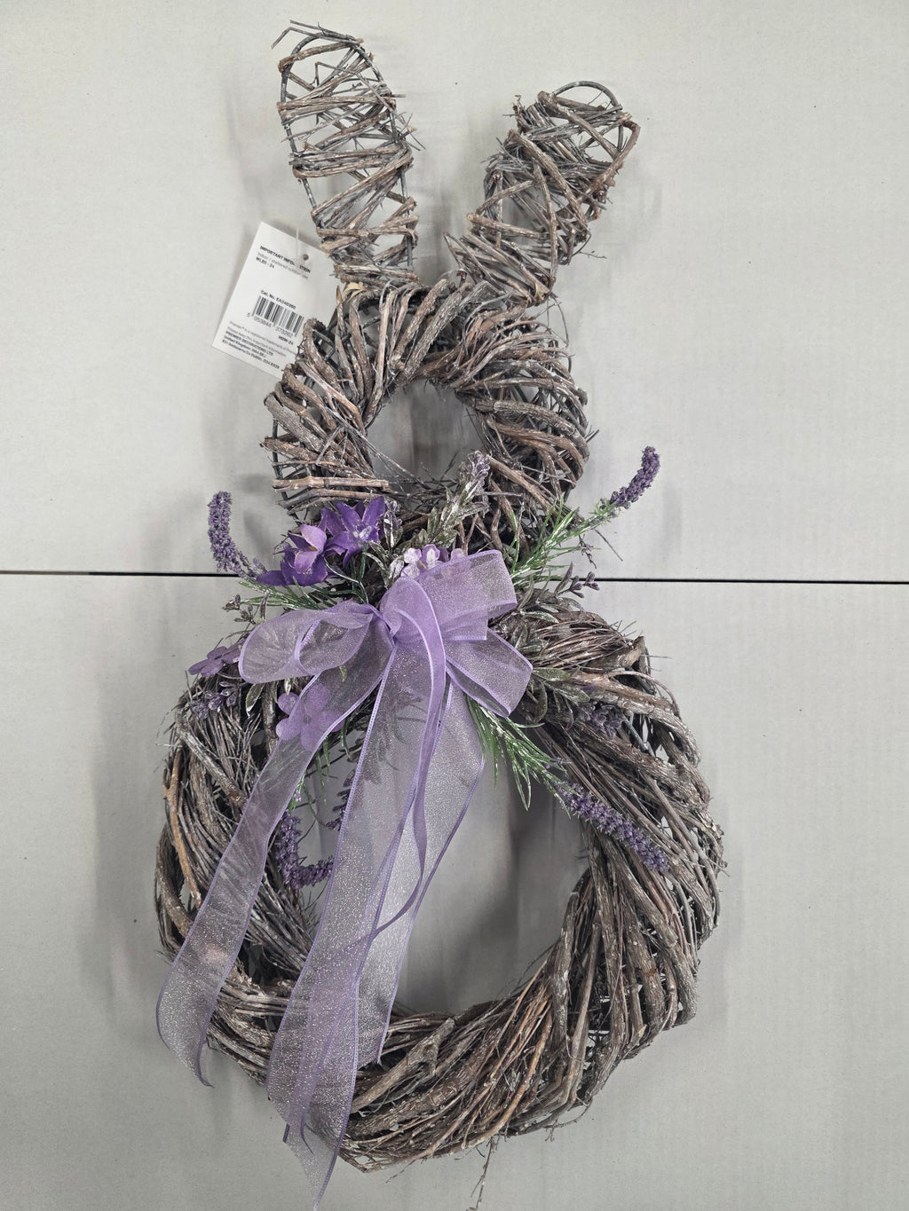 Wreath Rabbit With Lilac Bow 50cm