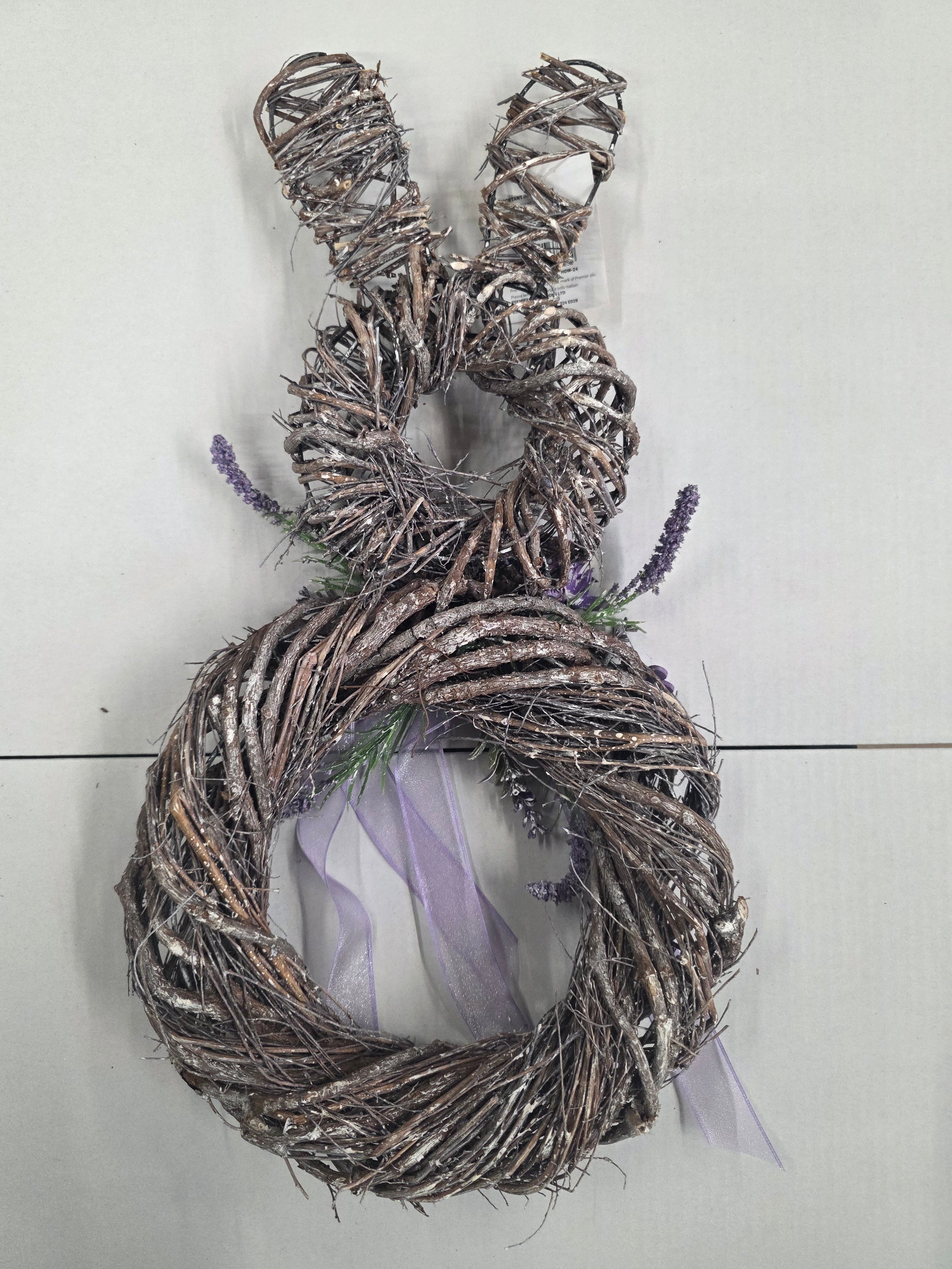 Wreath Rabbit With Lilac Bow 50cm