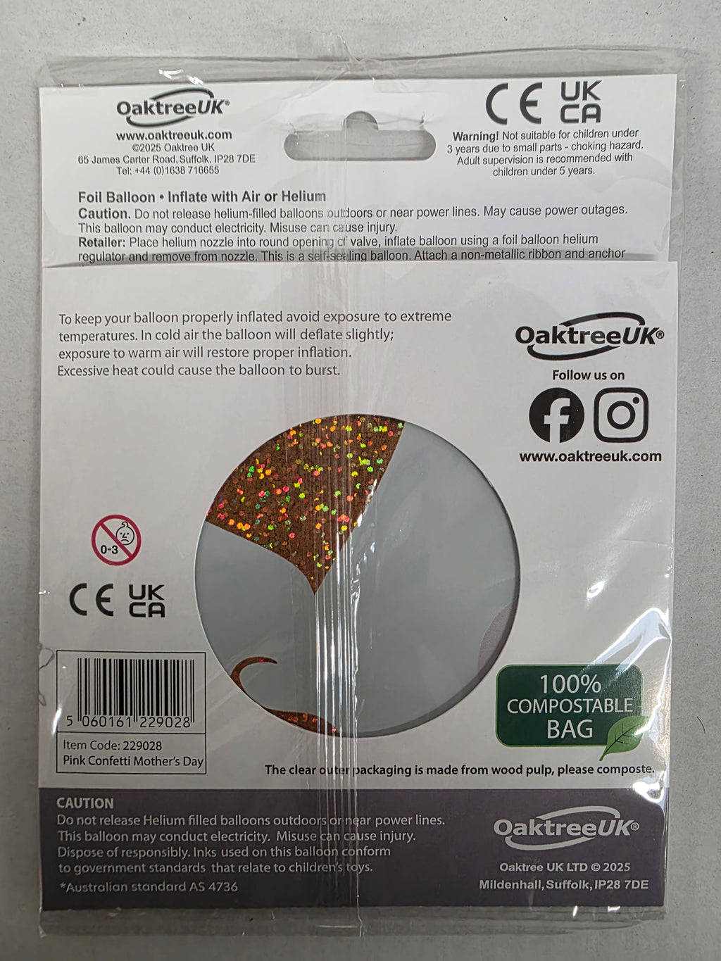 Balloon 18 Inch Mother Day Pink Confetti (PACK OF 5)