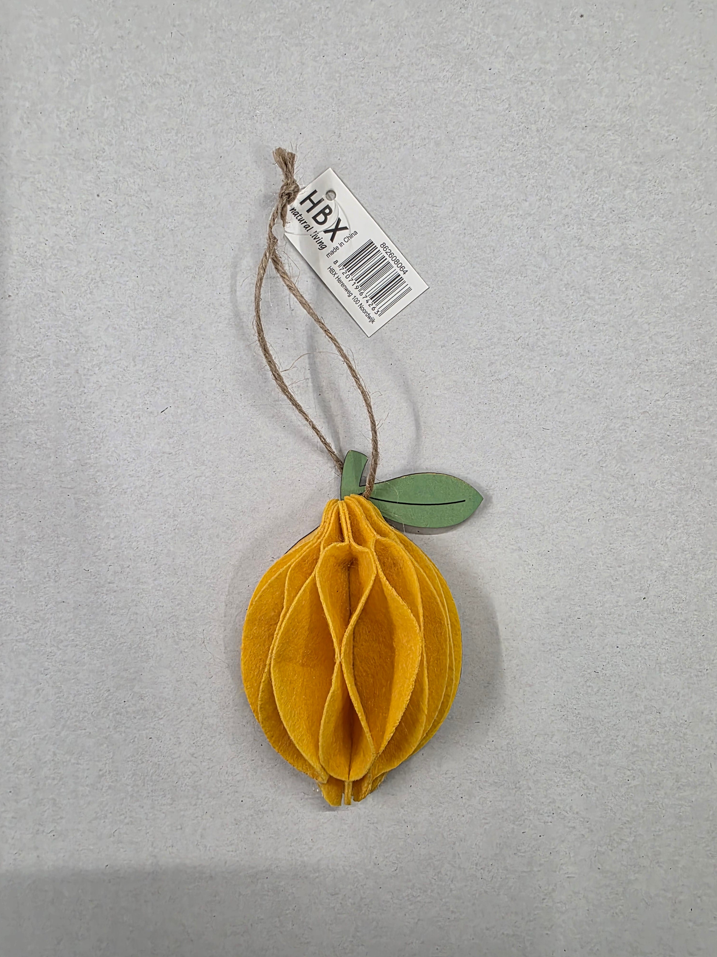 Felt Hanger Lemon 7x4x11cm (pack of 4)