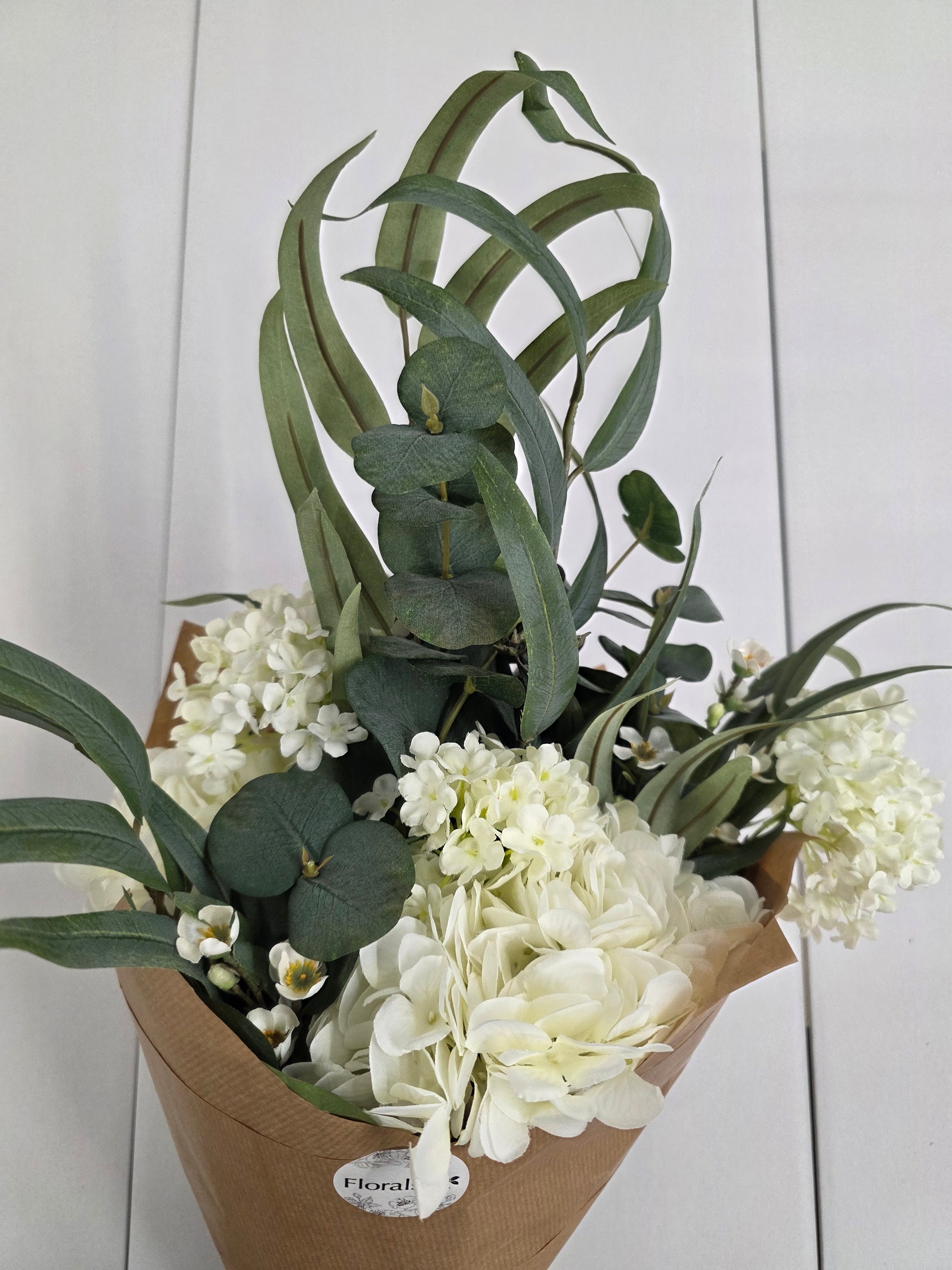 Artificial Bouquet Luxury White Hydrangea Eucalyptus