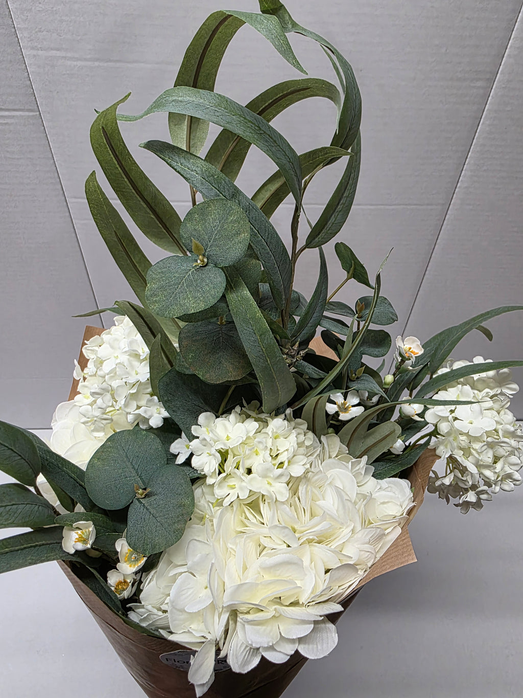 Artificial Bouquet Luxury White Hydrangea Eucalyptus