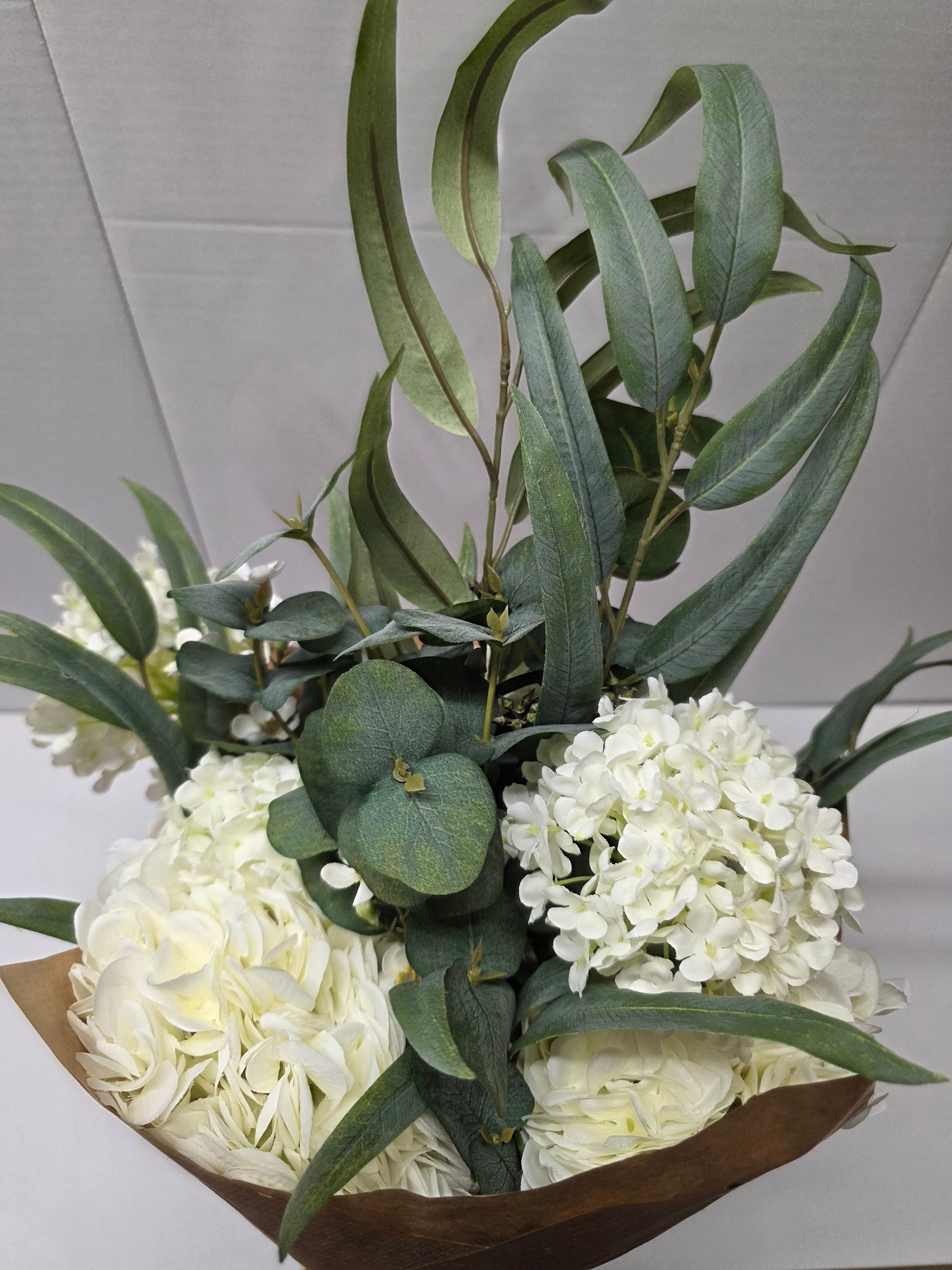 Artificial Bouquet Luxury White Hydrangea Eucalyptus