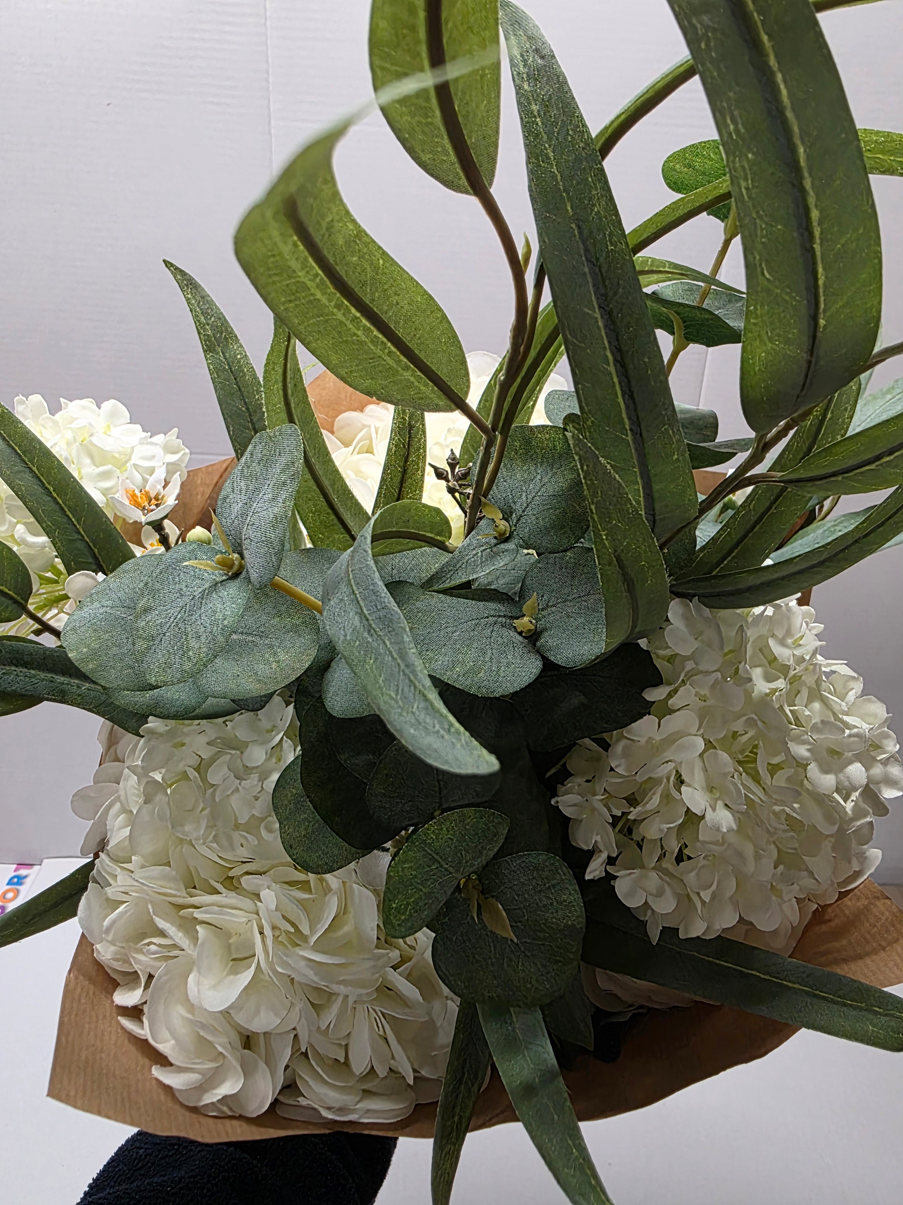 Artificial Bouquet Luxury White Hydrangea Eucalyptus