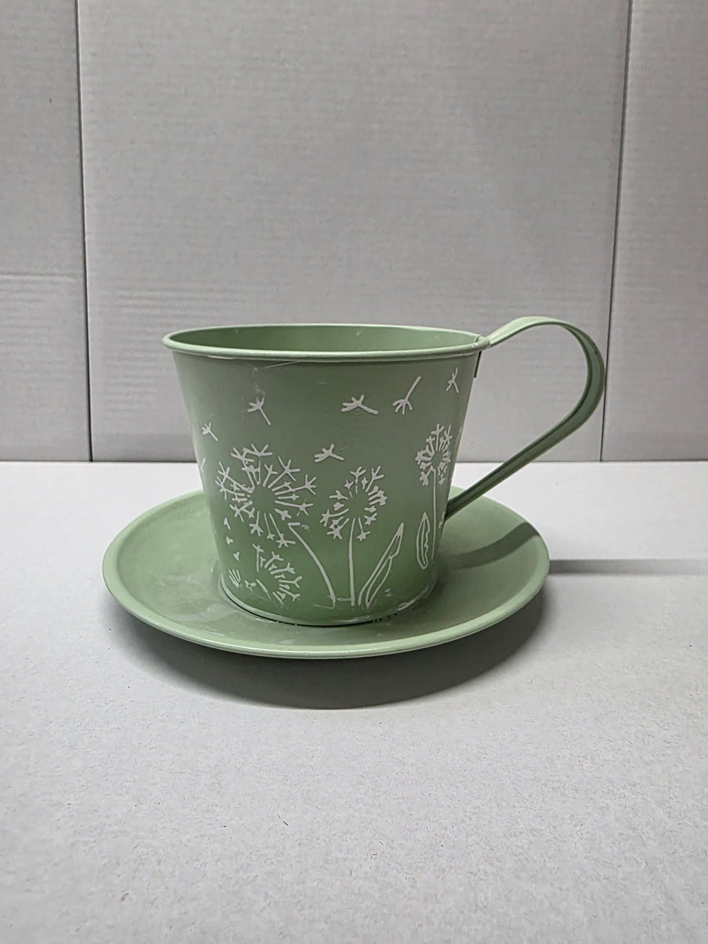 Metal Teacup Green 14x11cm (pack of 2)