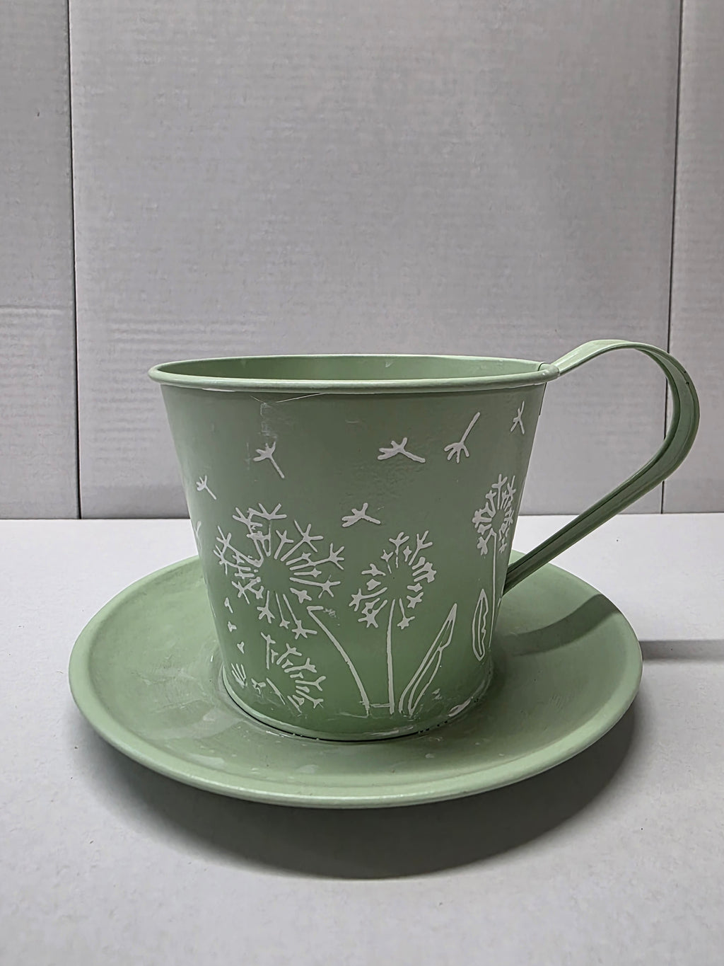 Metal Teacup Green 14x11cm (pack of 2)